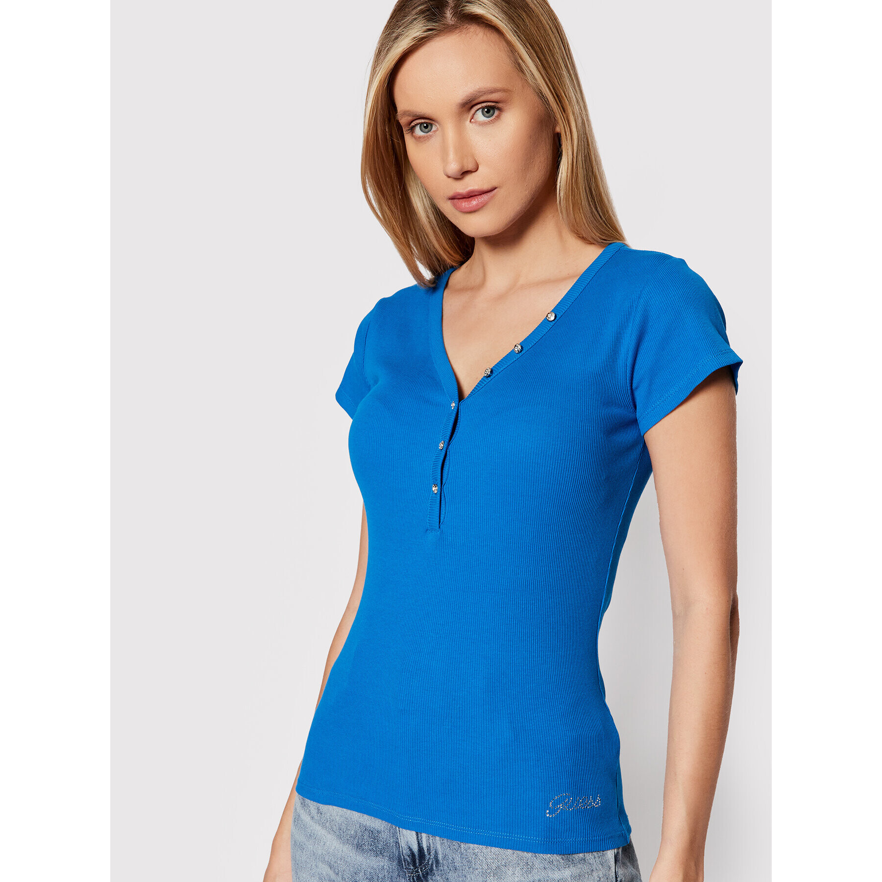 Guess Блуза Henley W0GI62 R9I50 Син Slim Fit - Pepit.bg