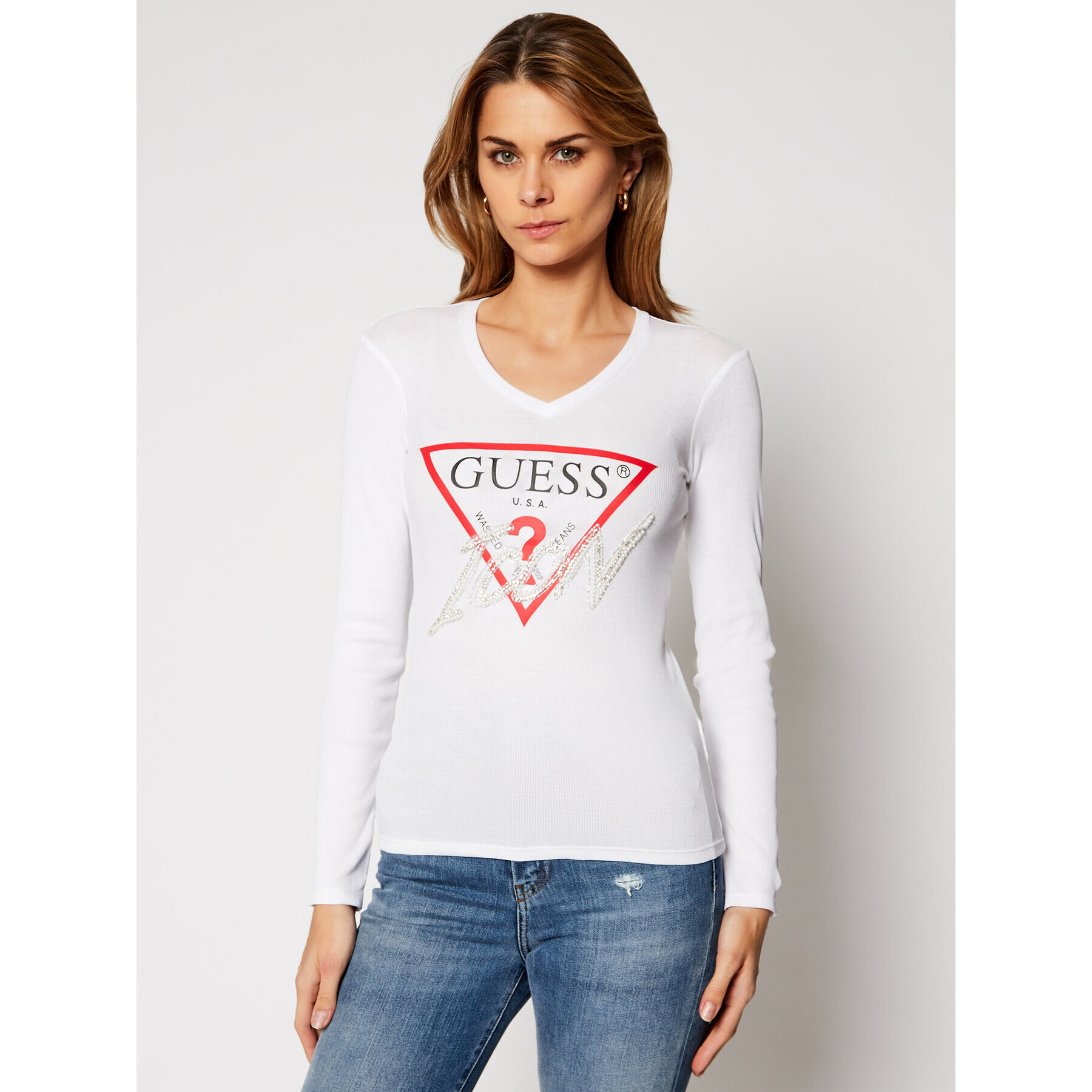 Guess Блуза Icon W0BI04 K1810 Бял Slim Fit - Pepit.bg
