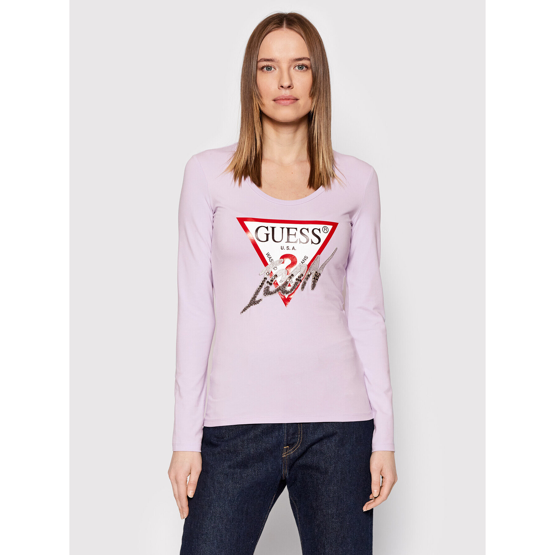 Guess Блуза Icon W2GI01 J1300 Виолетов Slim Fit - Pepit.bg