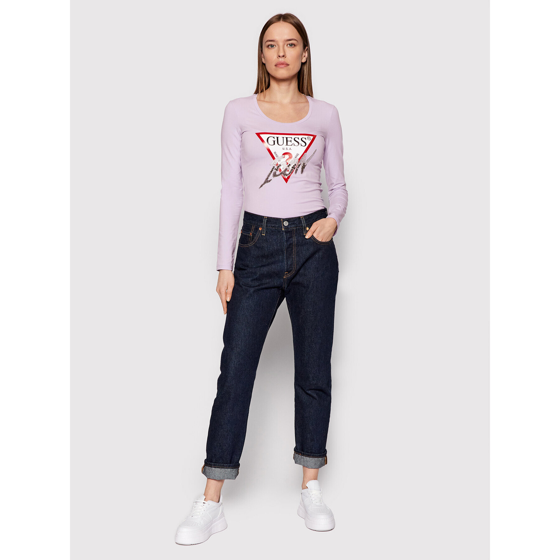 Guess Блуза Icon W2GI01 J1300 Виолетов Slim Fit - Pepit.bg