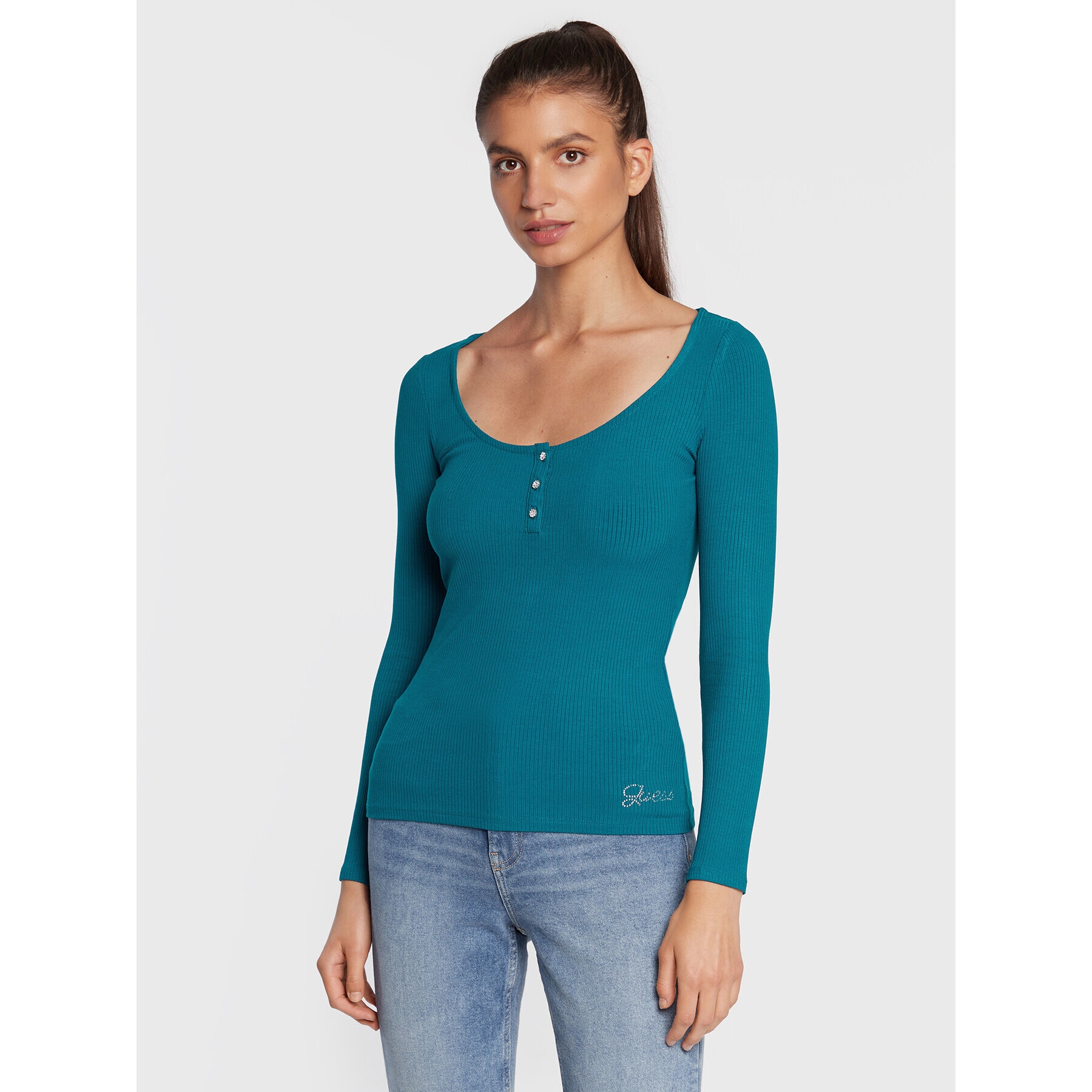 Guess Блуза Karlee Jewel W2YP46 KBCO2 Син Slim Fit - Pepit.bg