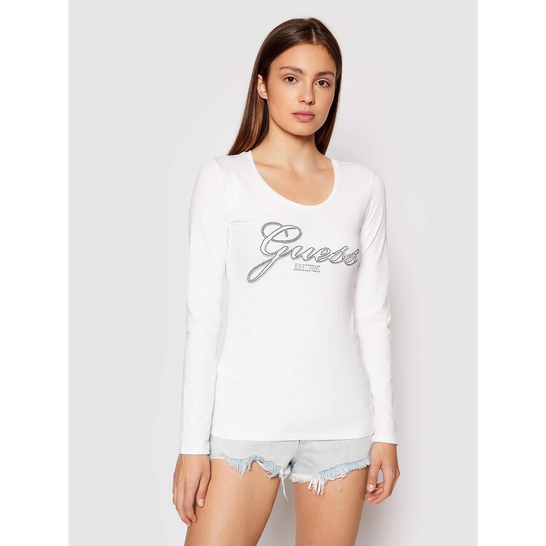 Guess Блуза Raisa W1YI90 J1311 Бял Slim Fit - Pepit.bg