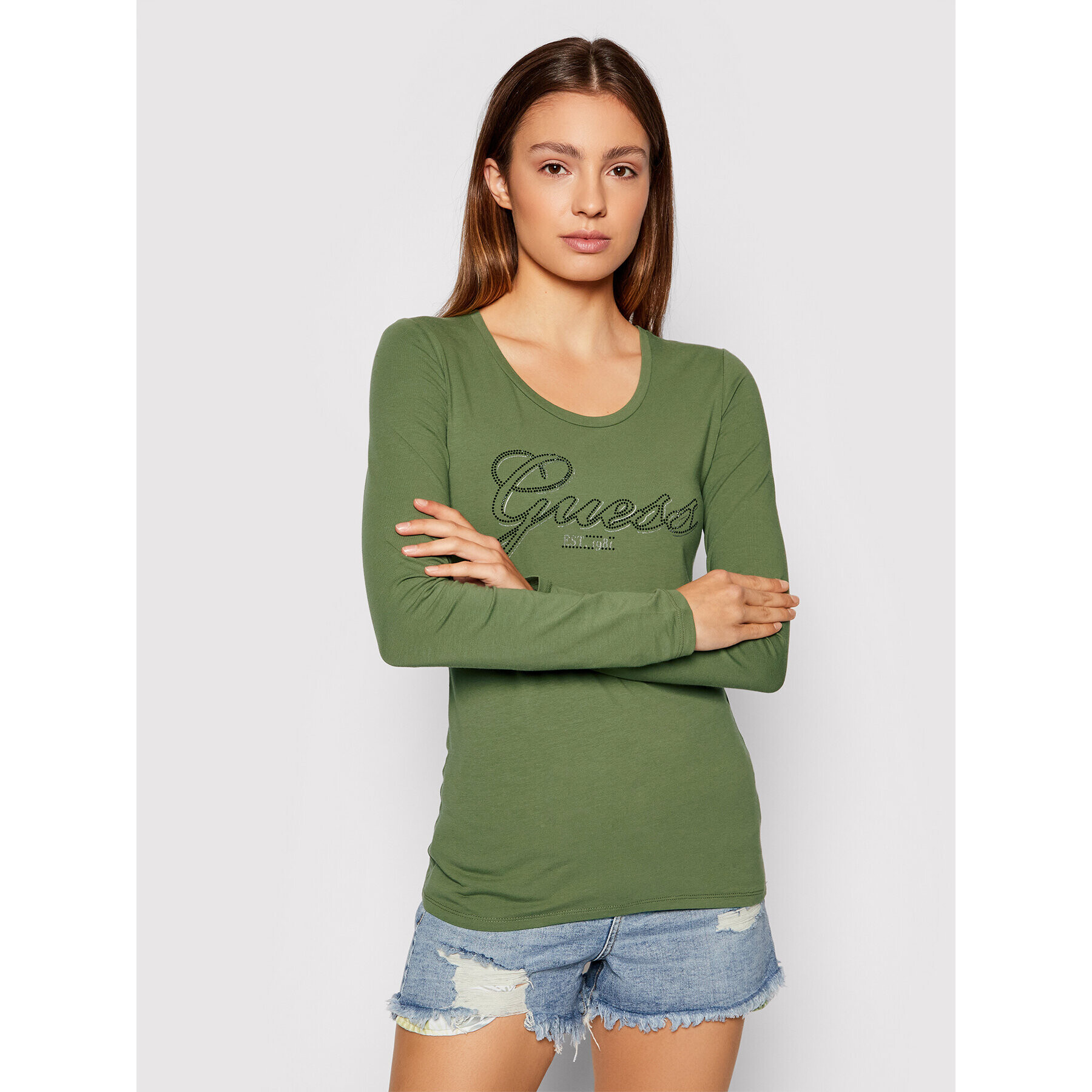 Guess Блуза Raisa W1YI90 J1311 Зелен Slim Fit - Pepit.bg