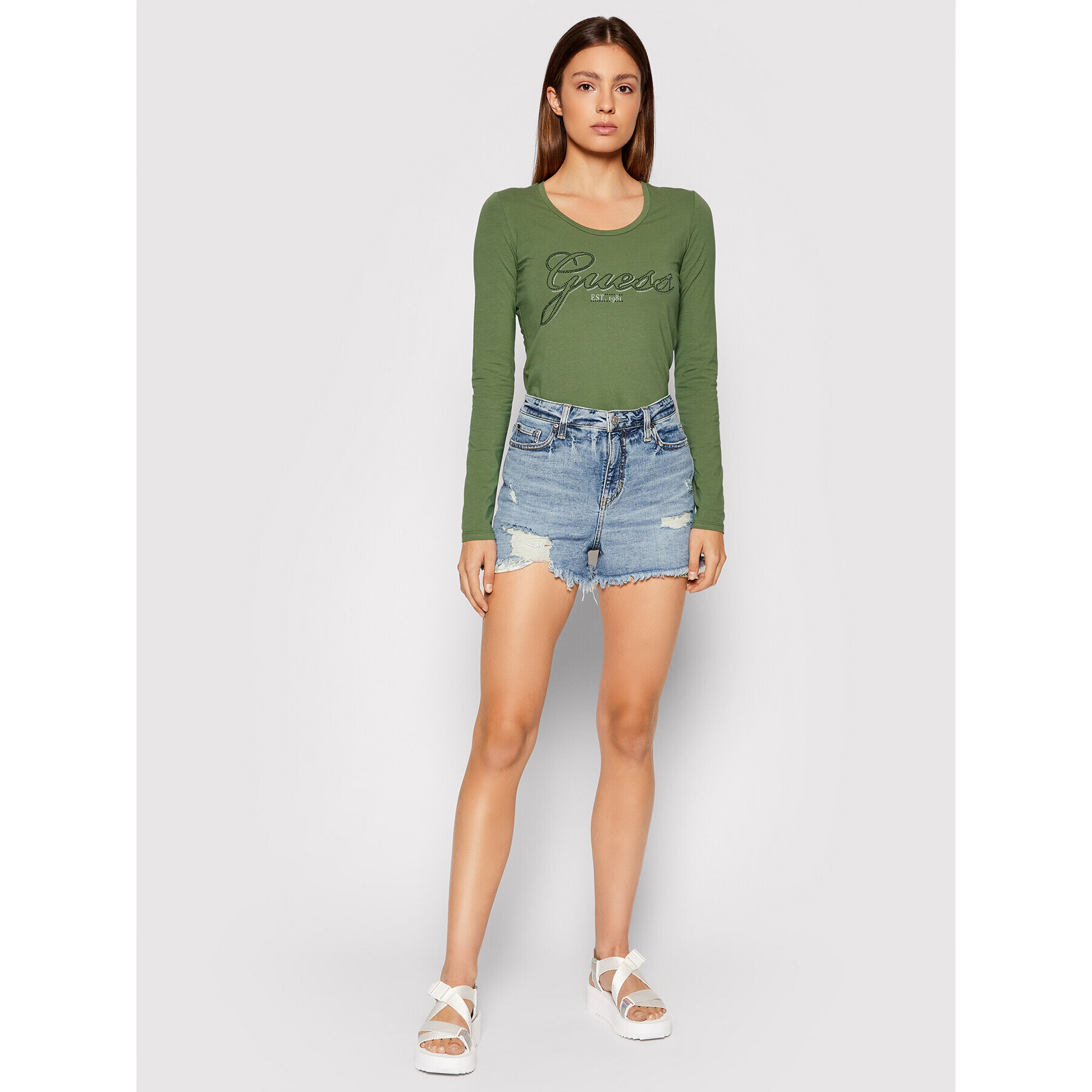 Guess Блуза Raisa W1YI90 J1311 Зелен Slim Fit - Pepit.bg