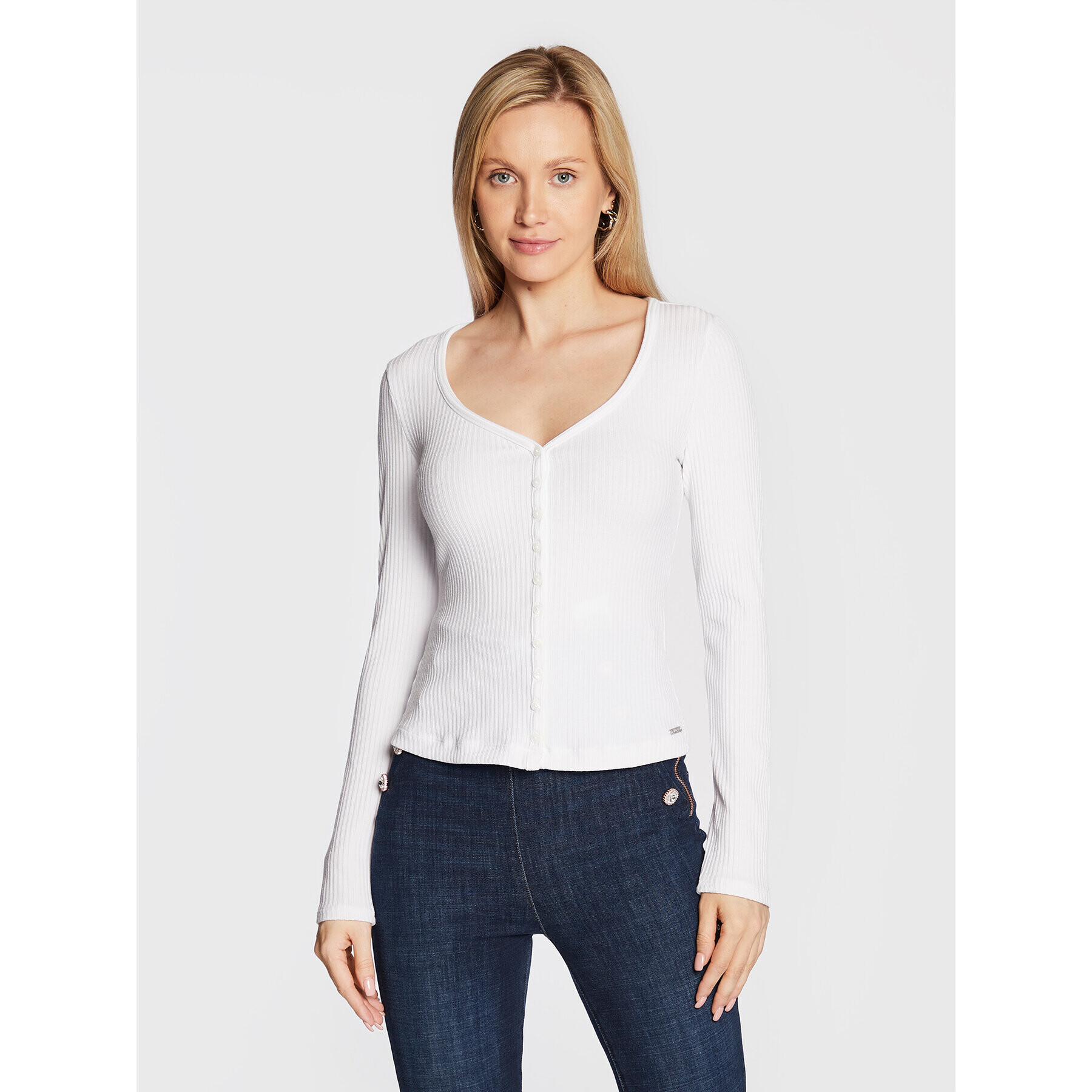 Guess Блуза Raylynn W2BP61 K86Z2 Бял Slim Fit - Pepit.bg