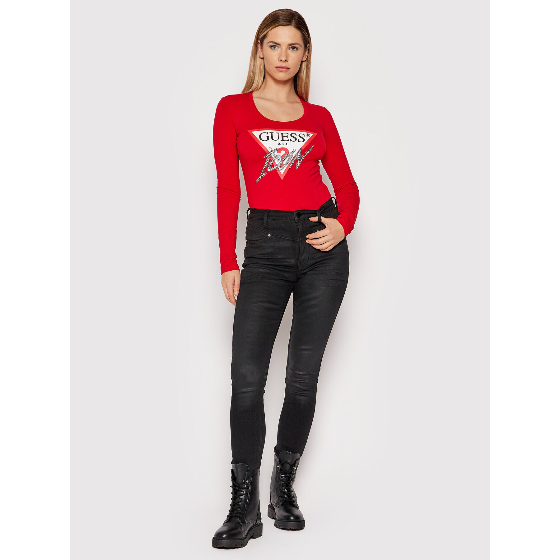 Guess Блуза W2RI19 J1311 Червен Slim Fit - Pepit.bg
