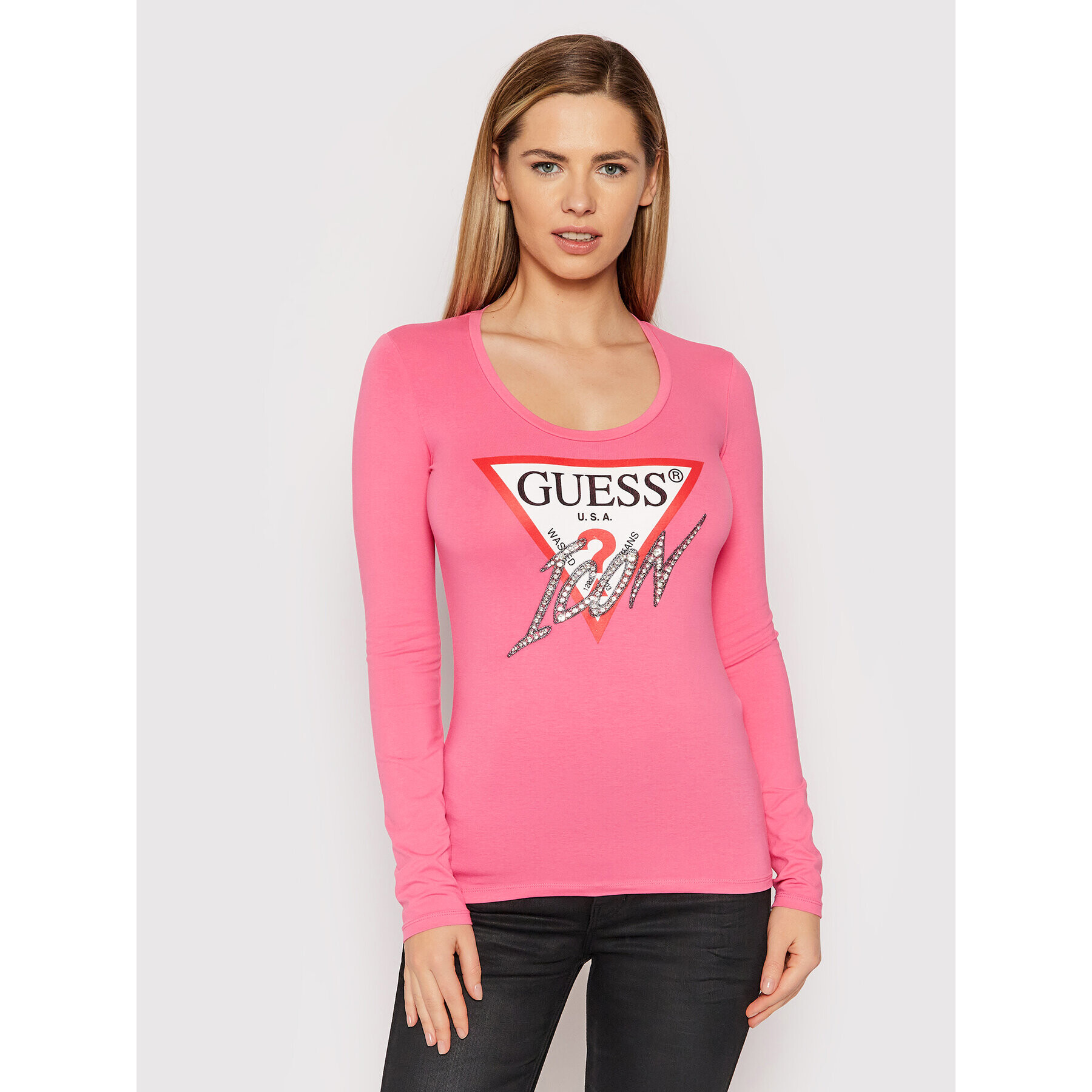 Guess Блуза W2RI19 J1311 Розов Slim Fit - Pepit.bg