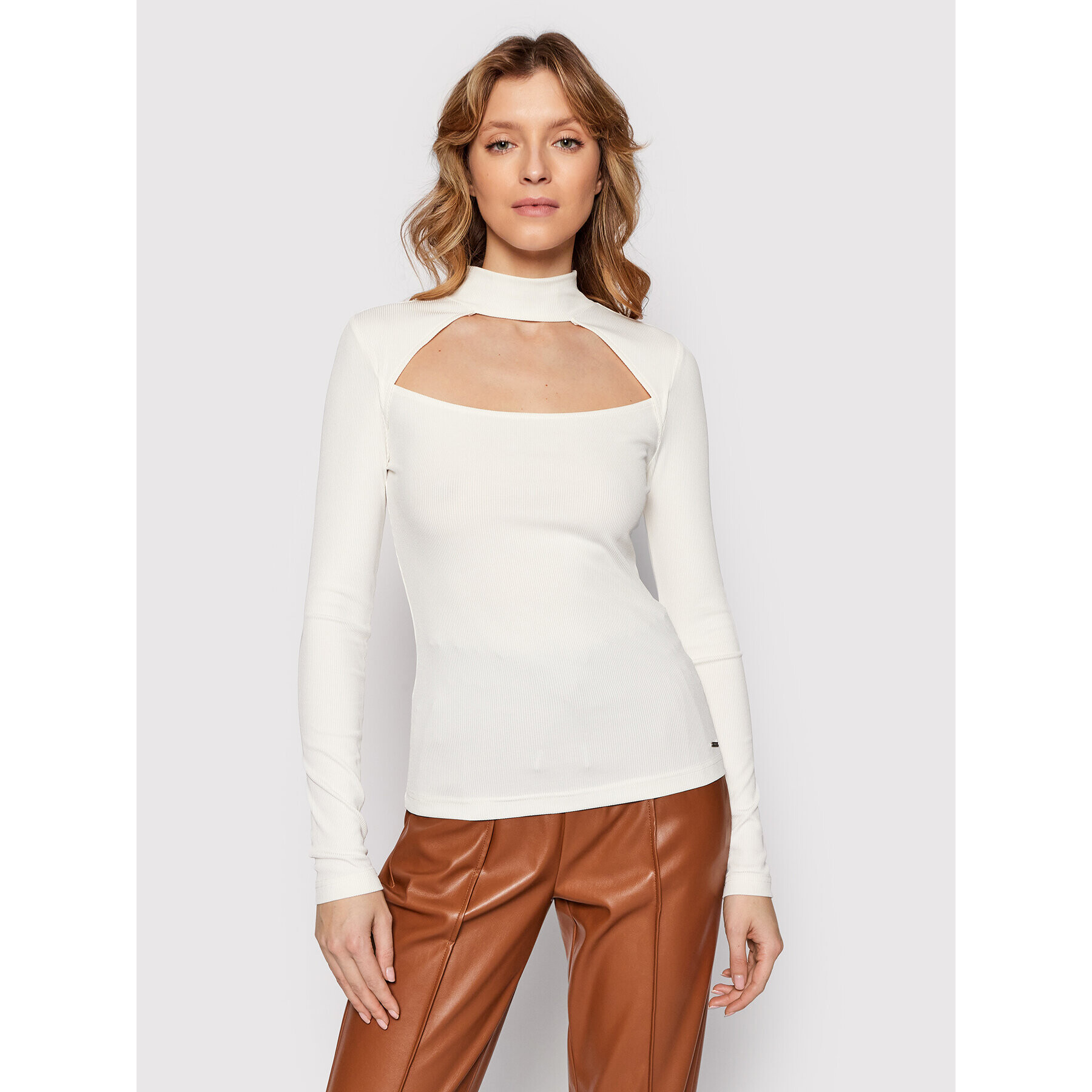 Guess Блуза W2RP11 KAZH2 Бежов Slim Fit - Pepit.bg