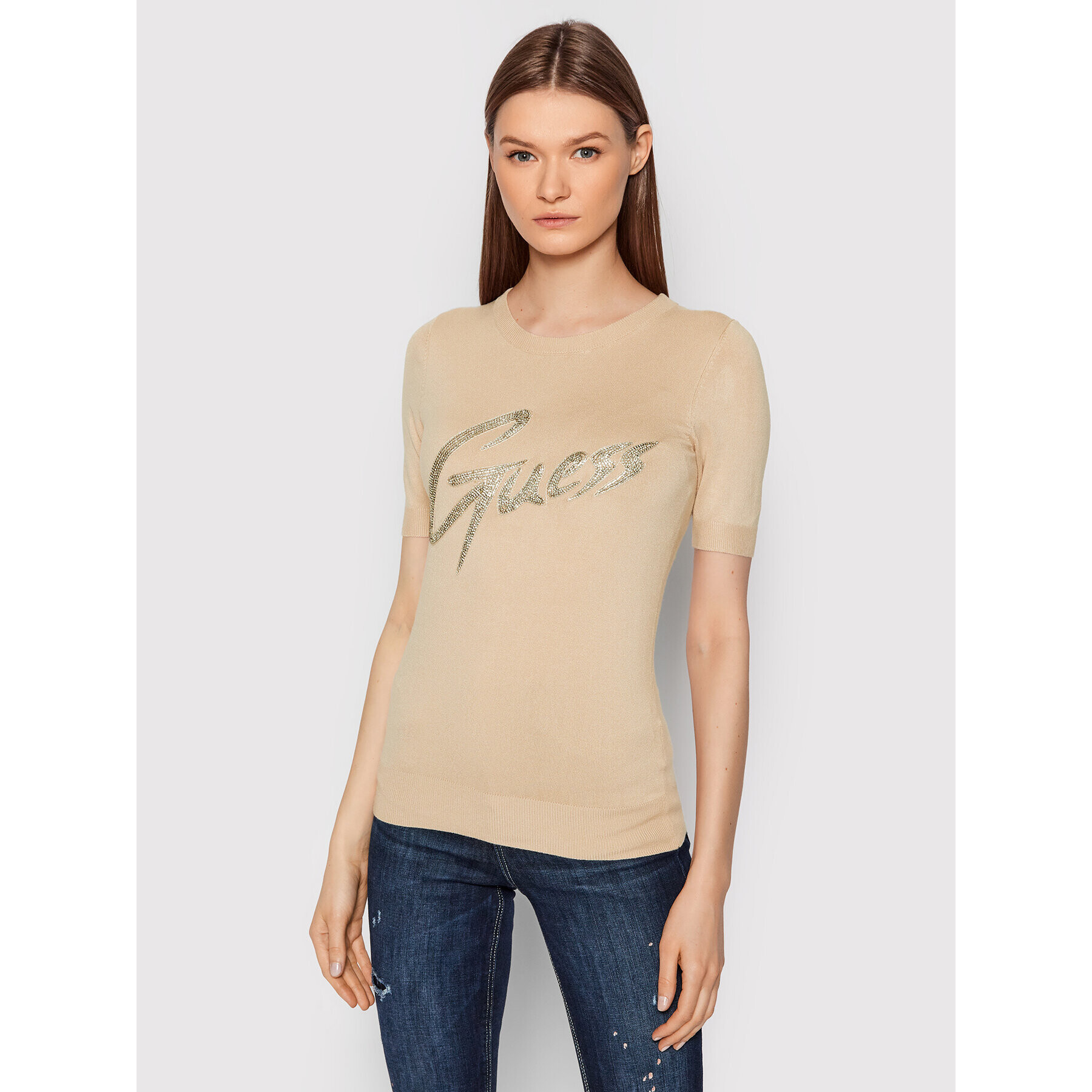 Guess Блуза W2RR28 Z2NQ0 Бежов Slim Fit - Pepit.bg