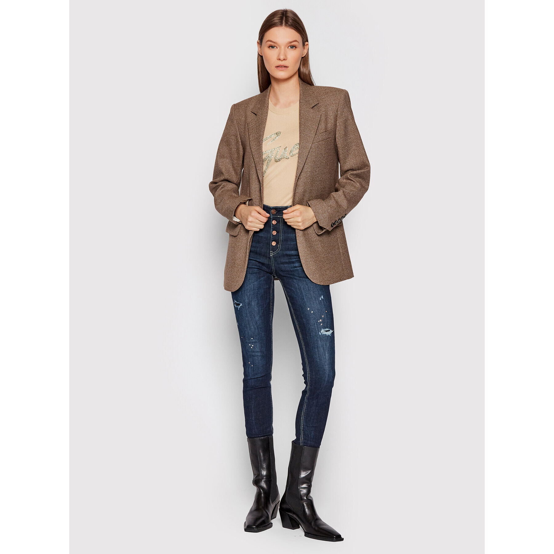 Guess Блуза W2RR28 Z2NQ0 Бежов Slim Fit - Pepit.bg
