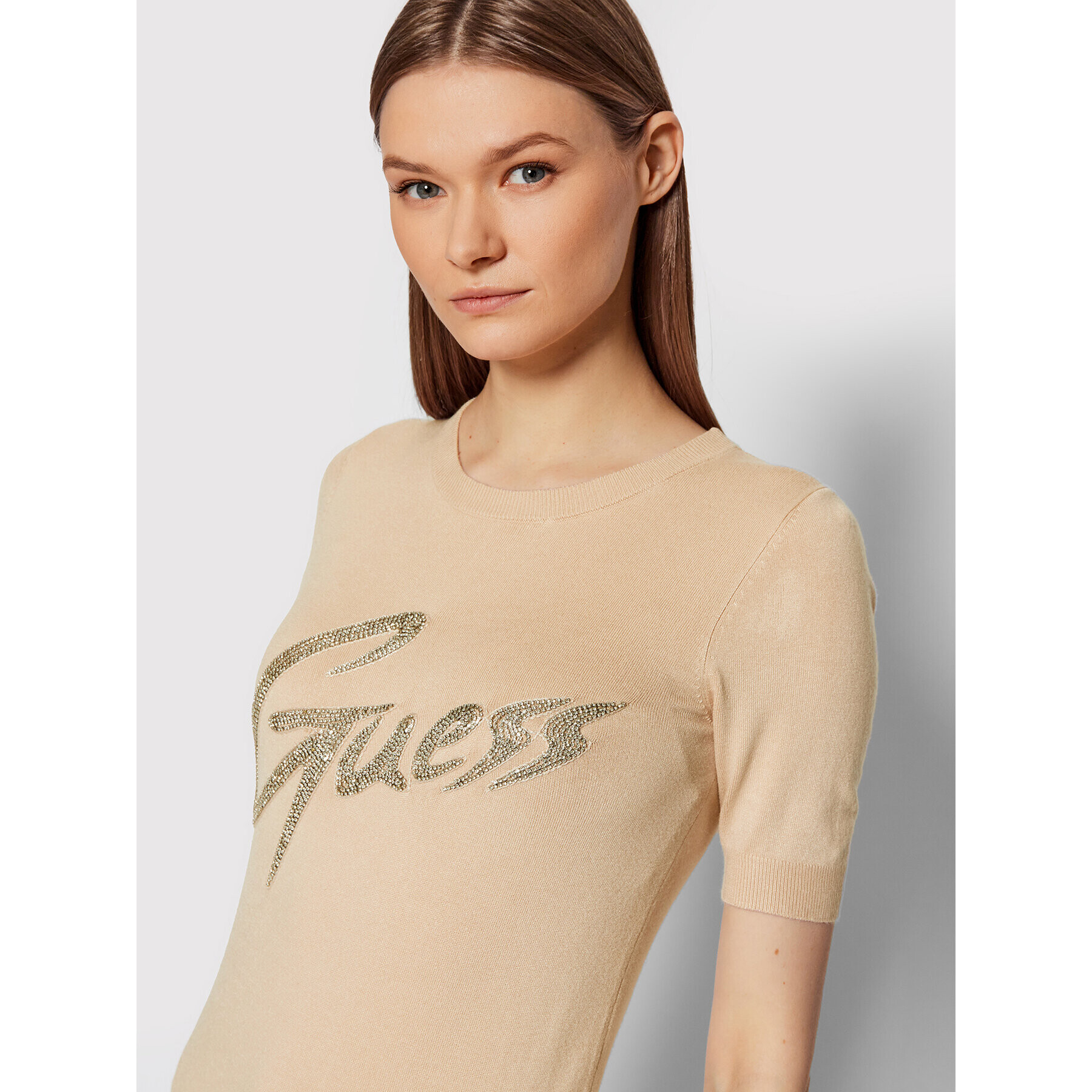 Guess Блуза W2RR28 Z2NQ0 Бежов Slim Fit - Pepit.bg