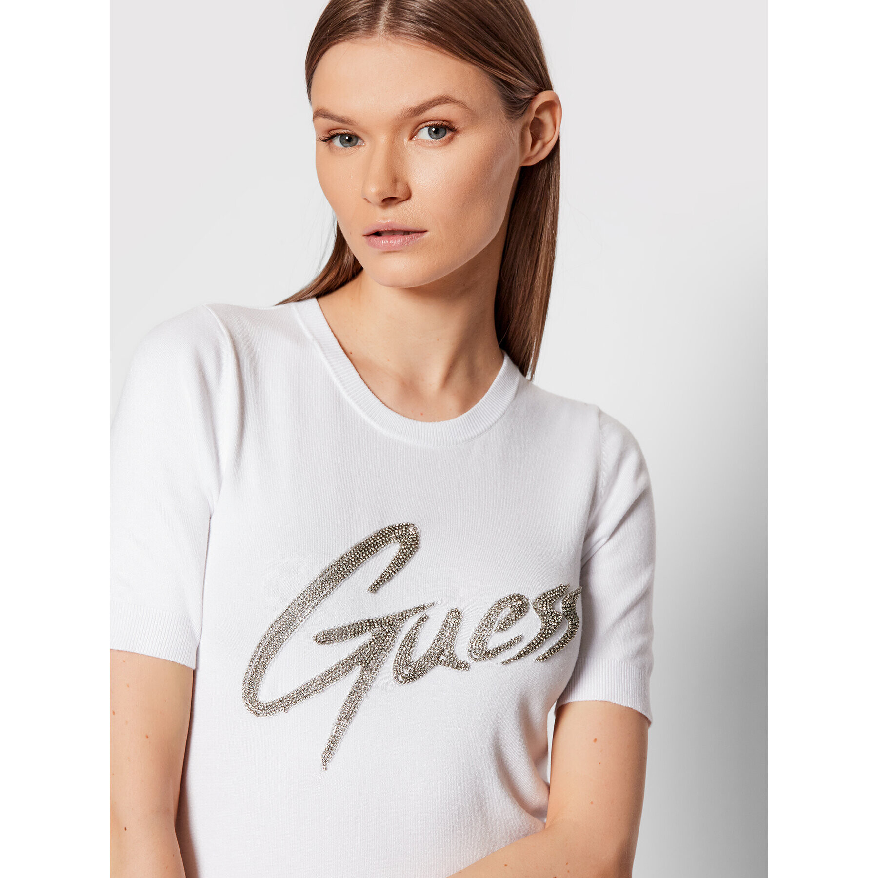 Guess Блуза W2RR28 Z2NQ0 Бял Slim Fit - Pepit.bg