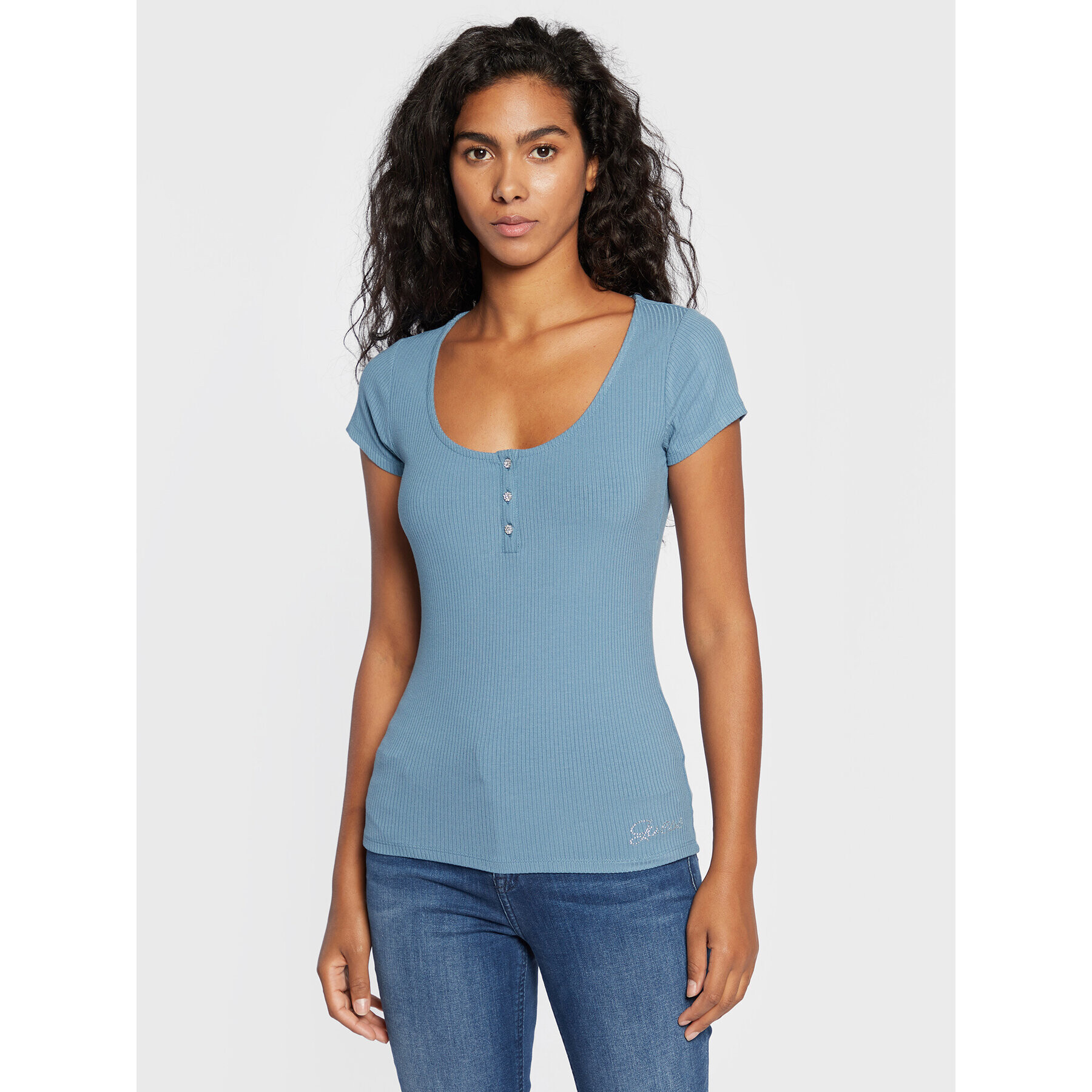 Guess Блуза W2YP24 KBCO2 Син Slim Fit - Pepit.bg