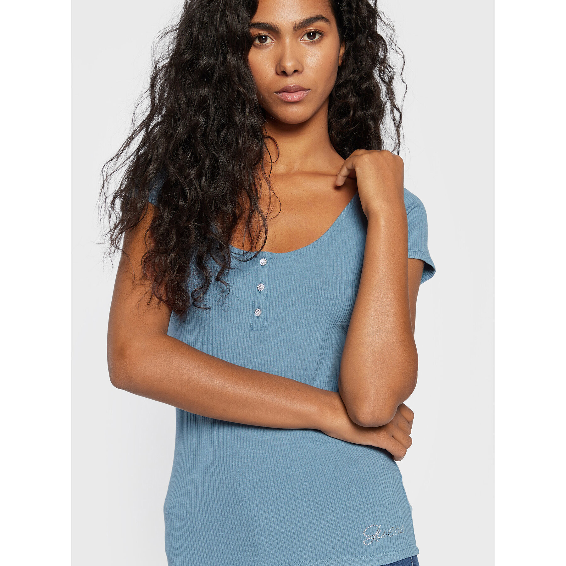 Guess Блуза W2YP24 KBCO2 Син Slim Fit - Pepit.bg