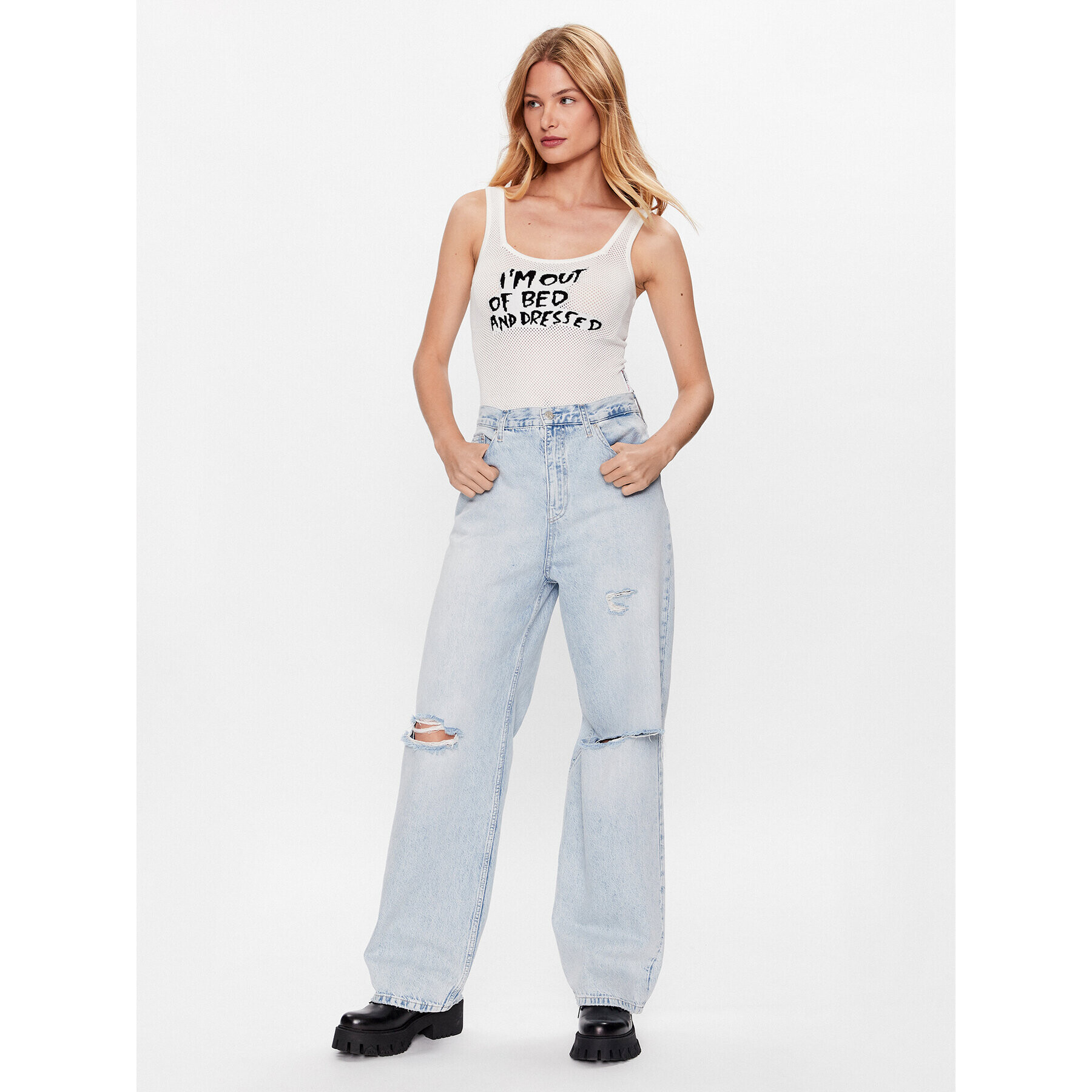 Guess Боди BANKSY W3YR40 Z2YK2 Бял Slim Fit - Pepit.bg
