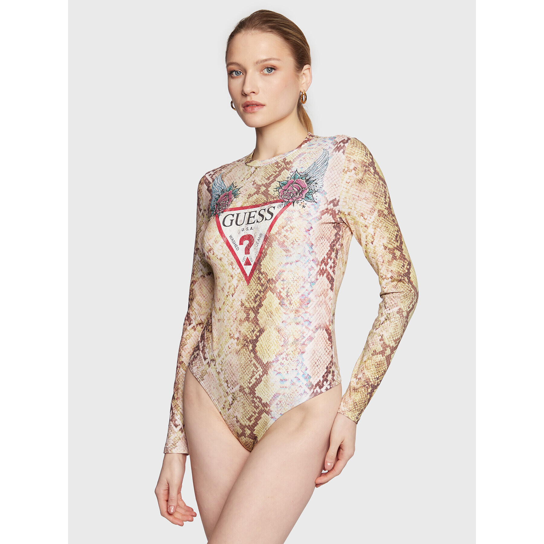 Guess Боди W3RP08 K9RW1 Бежов Slim Fit - Pepit.bg