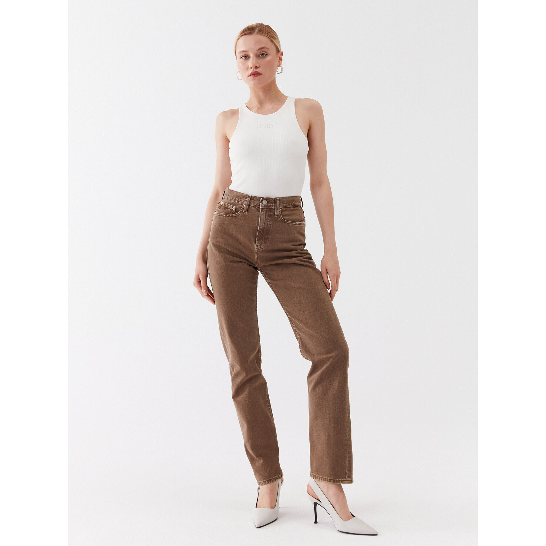 Guess Боди W3YP17 KAZH2 Екрю Slim Fit - Pepit.bg