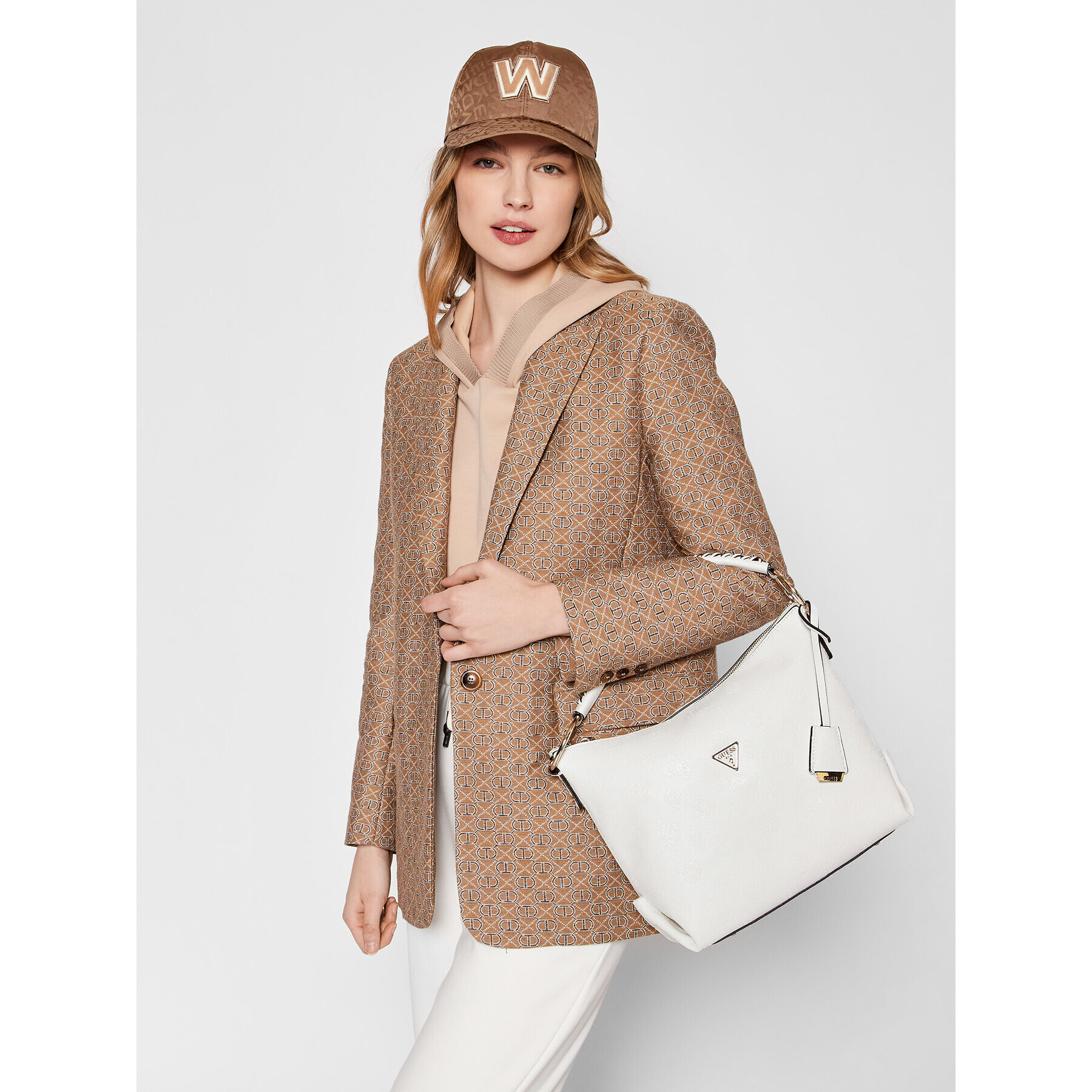 Guess Дамска чанта Helaina Hobo HWPG84 03020 Бял - Pepit.bg