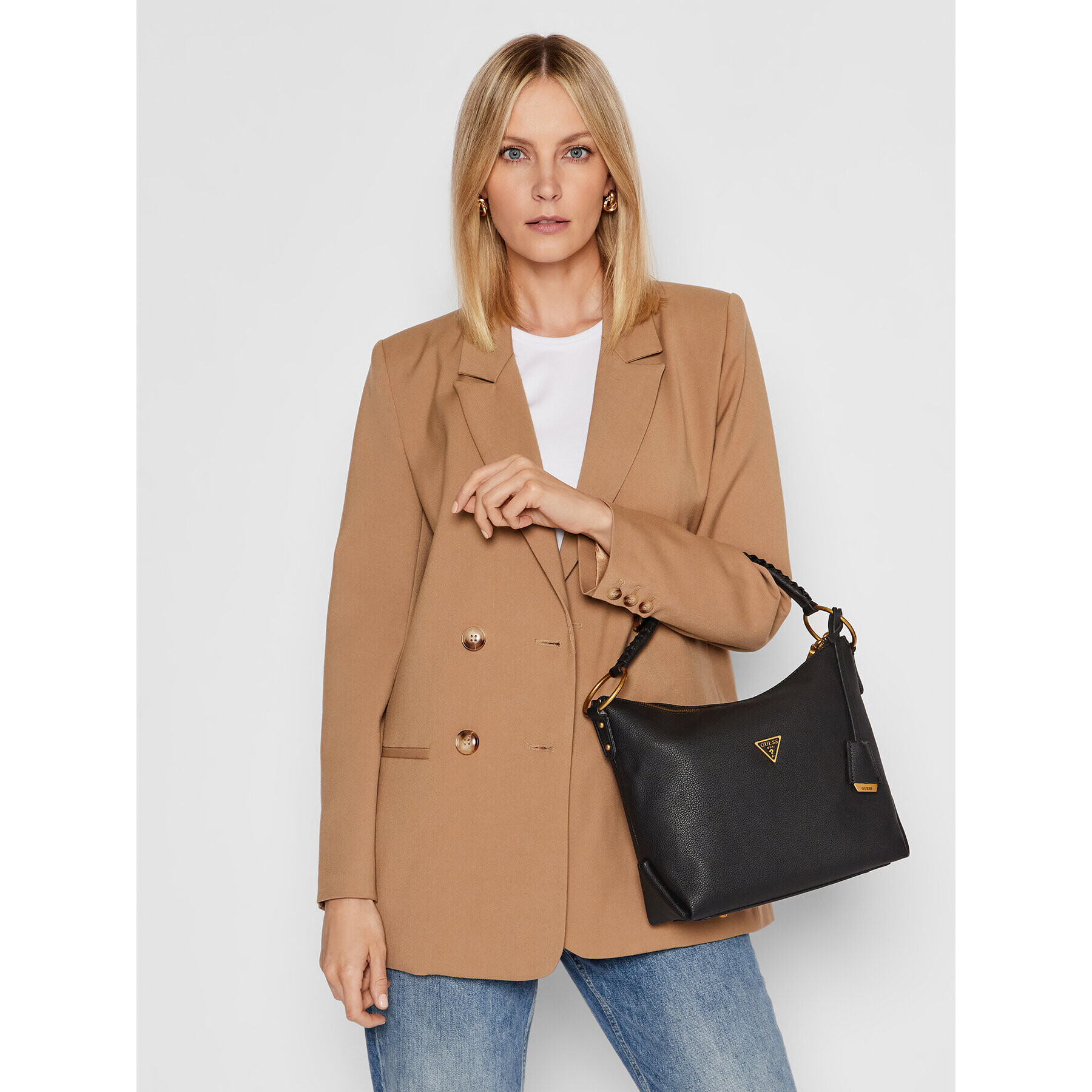 Guess Дамска чанта Helaina Hobo HWVB84 03020 Черен - Pepit.bg