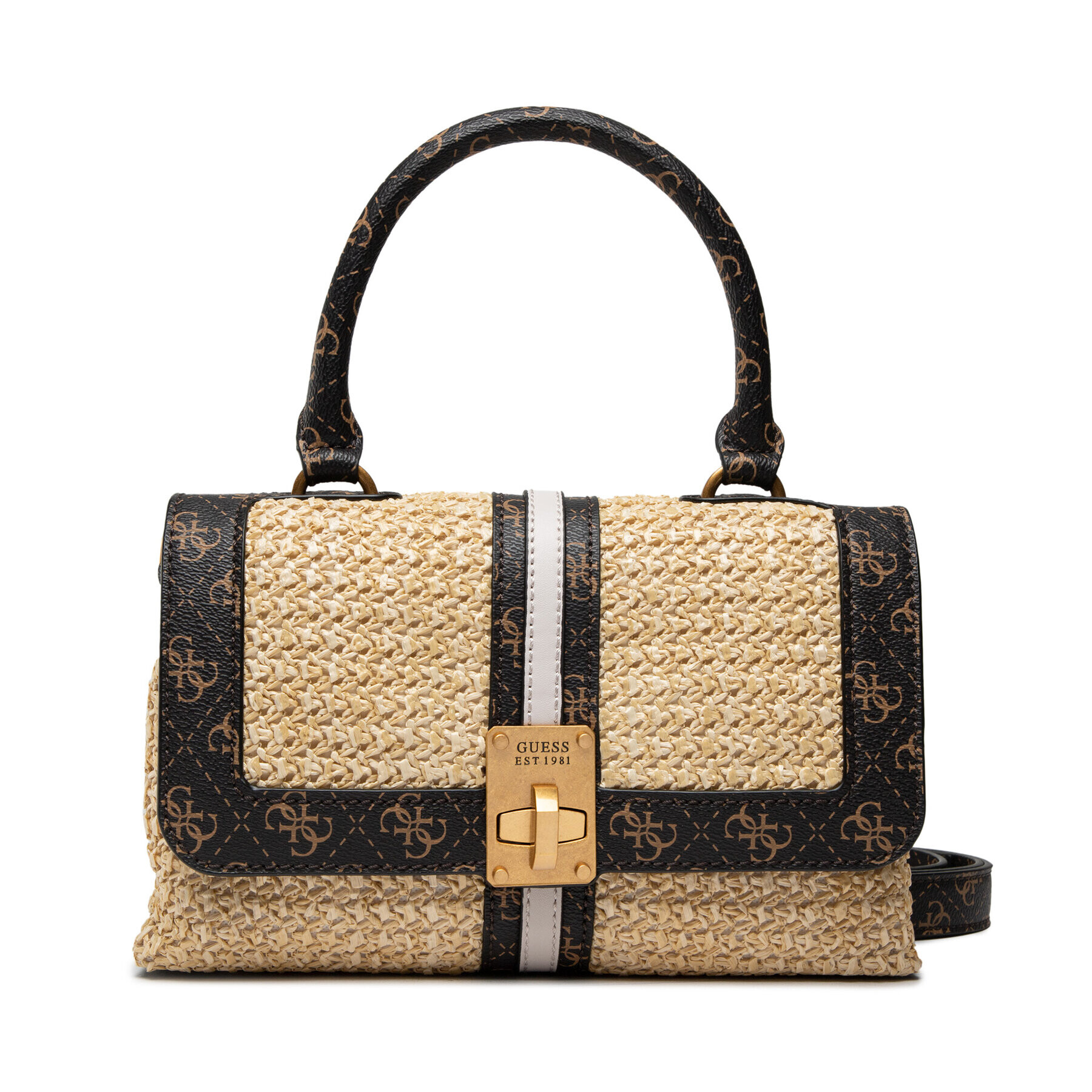 Guess Дамска чанта Kasinta Raffia Top Handle Flap HWSB84 17200 Бежов - Pepit.bg