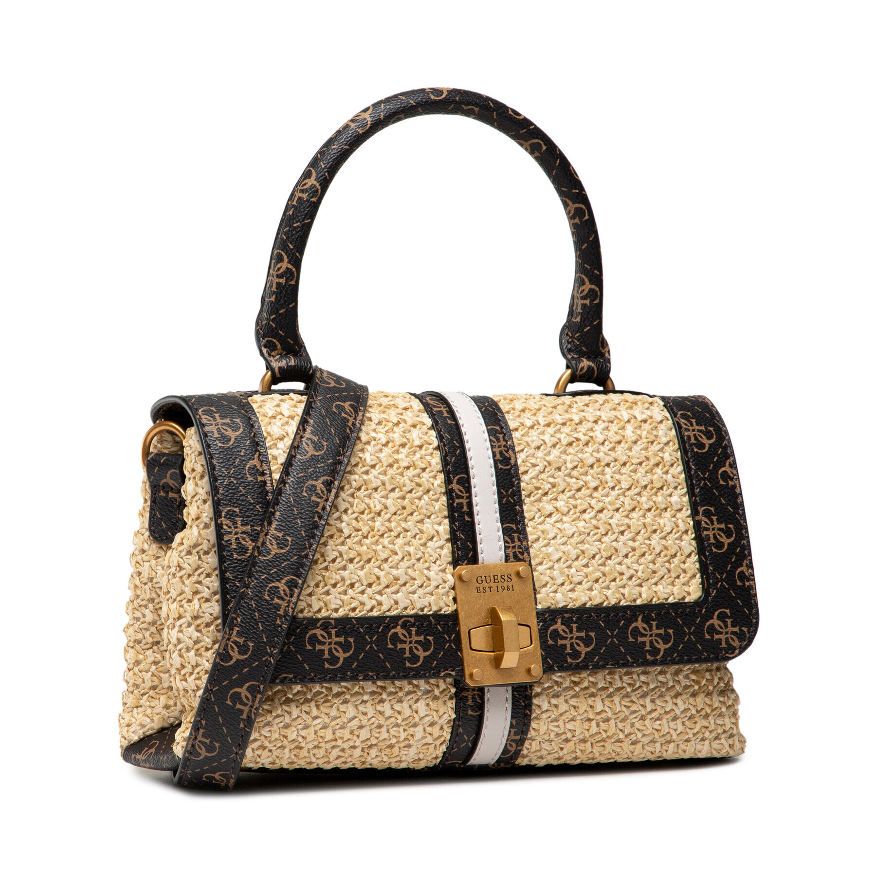 Guess Дамска чанта Kasinta Raffia Top Handle Flap HWSB84 17200 Бежов - Pepit.bg