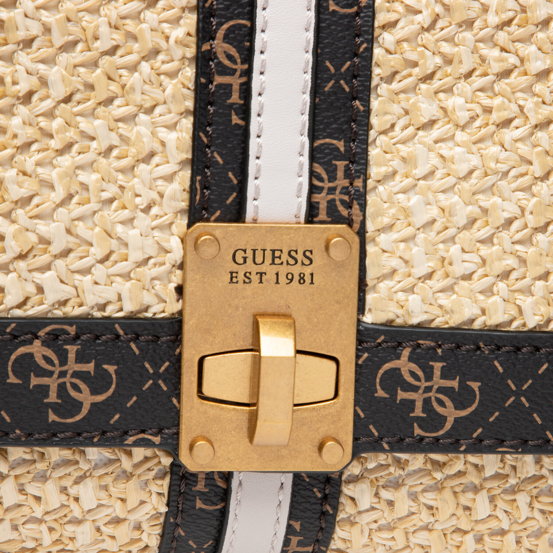 Guess Дамска чанта Kasinta Raffia Top Handle Flap HWSB84 17200 Бежов - Pepit.bg