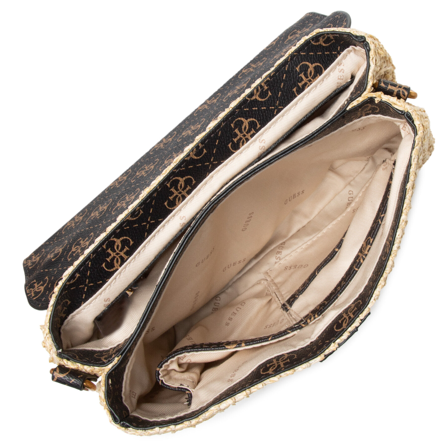 Guess Дамска чанта Kasinta Raffia Top Handle Flap HWSB84 17200 Бежов - Pepit.bg