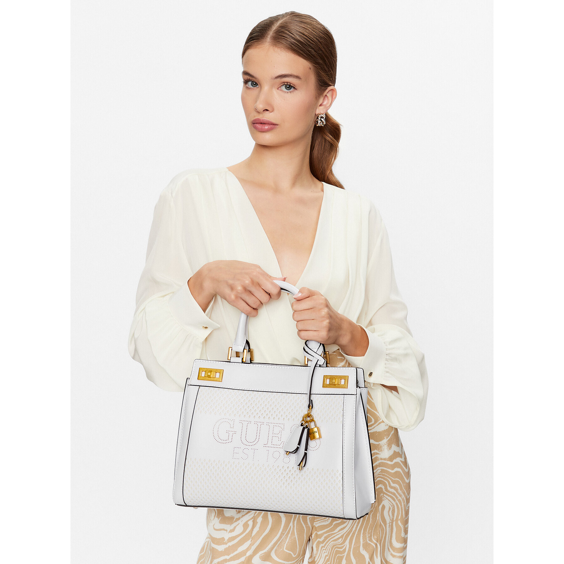 Guess Дамска чанта Katey Perf (WH) HWWH87 69260 Бял - Pepit.bg