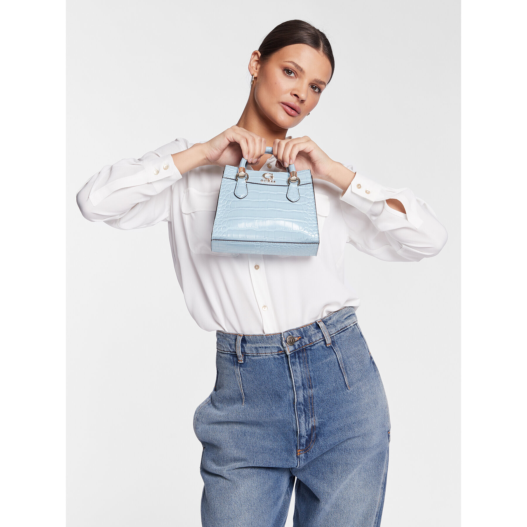 Guess Дамска чанта Nell Croc (CG) Mini Bags HWCG87 36760 Син - Pepit.bg