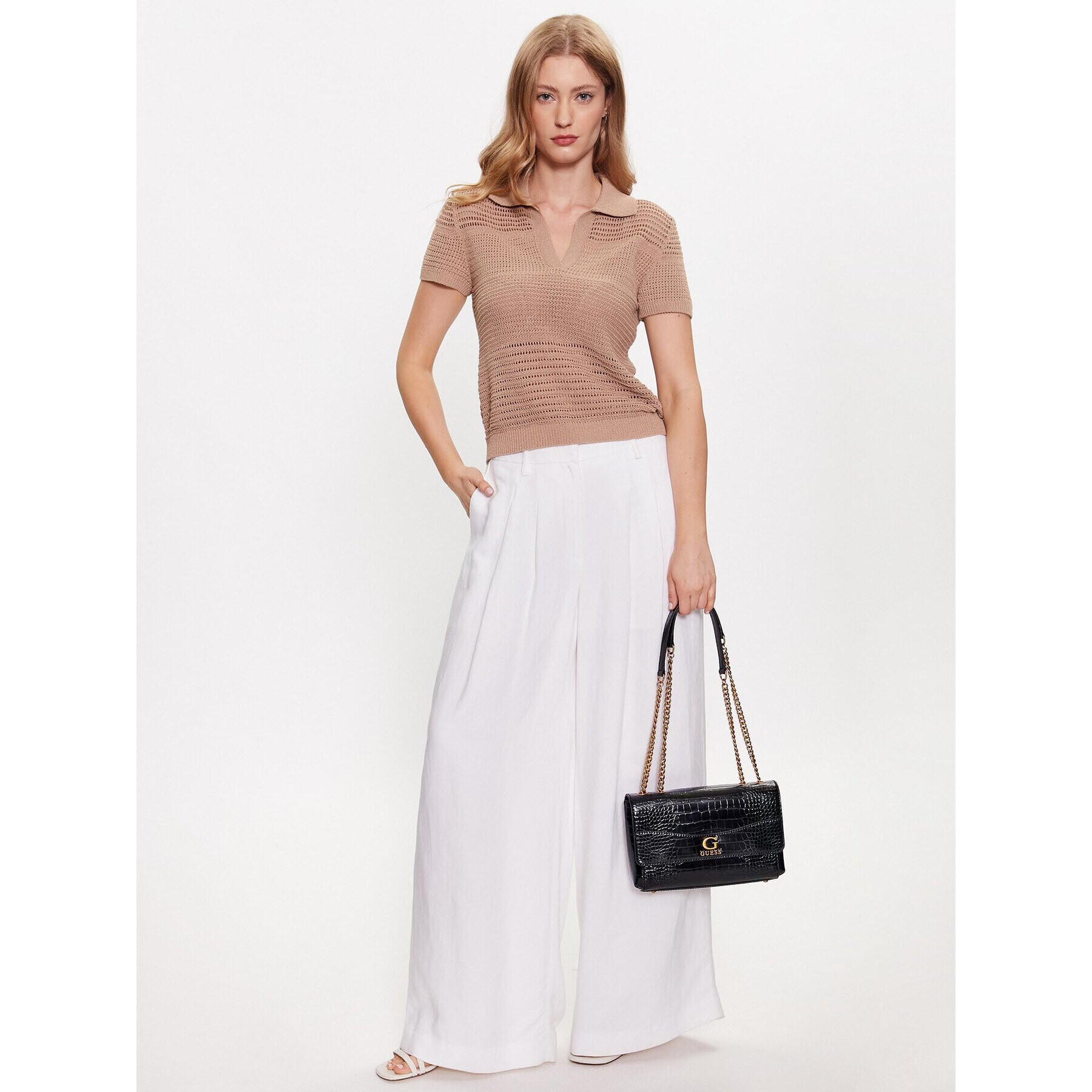 Guess Дамска чанта Nell Croc HWCB87 36210 Черен - Pepit.bg