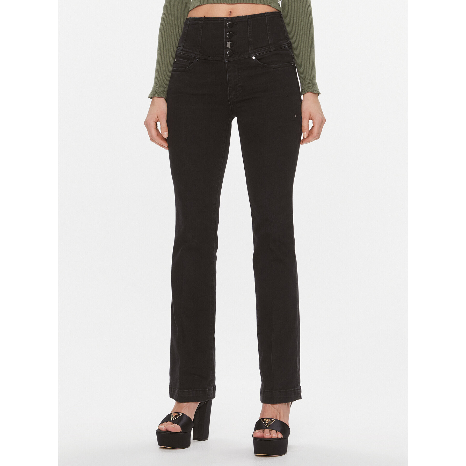 Guess Дънки W4RA0A D59I1 Черен Regular Fit - Pepit.bg