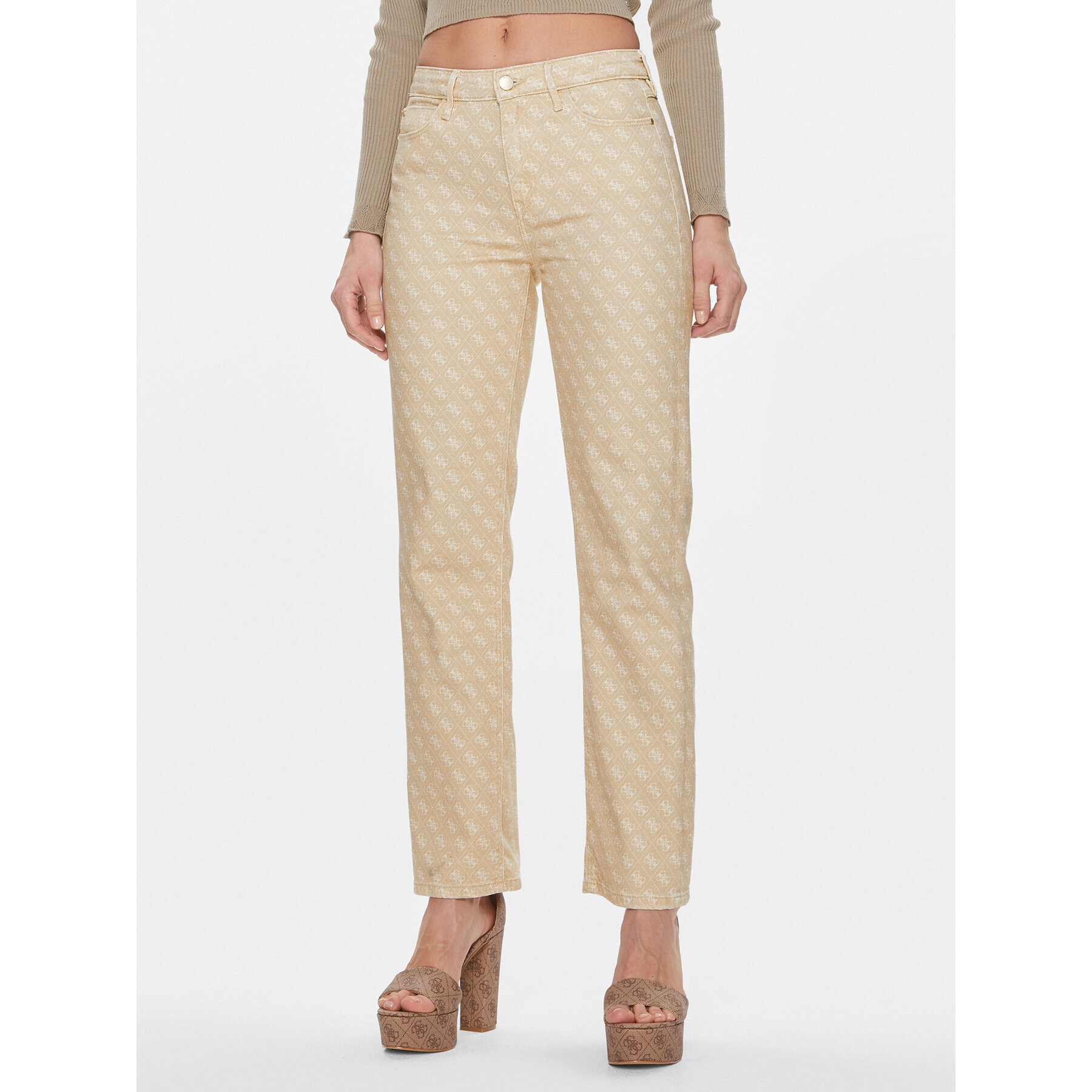 Guess Дънки W4RA22 WFXBA Бежов Regular Fit - Pepit.bg