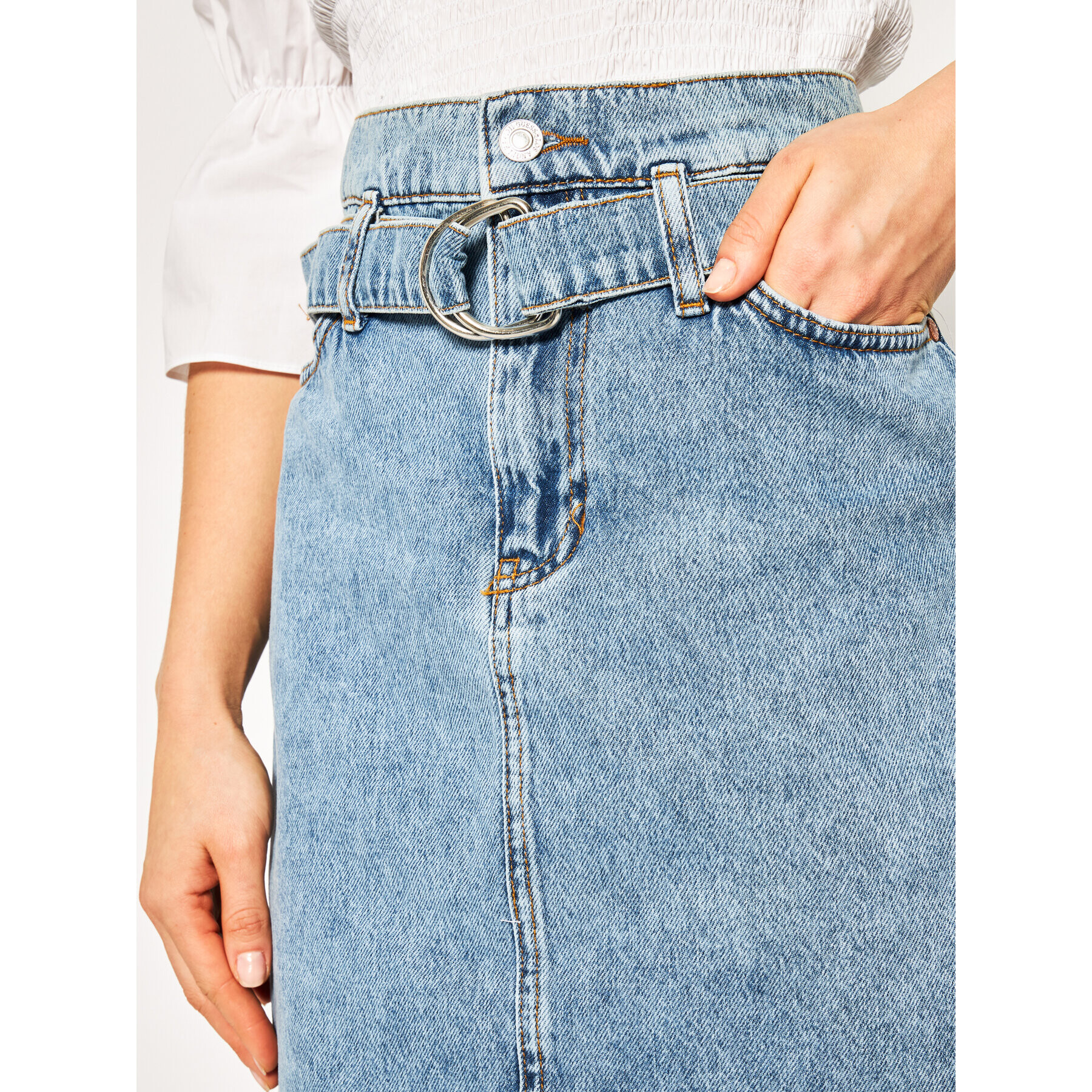 Guess Дънкова пола Peper Bag Mini W01D93 D3Y03 Син Regular Fit - Pepit.bg
