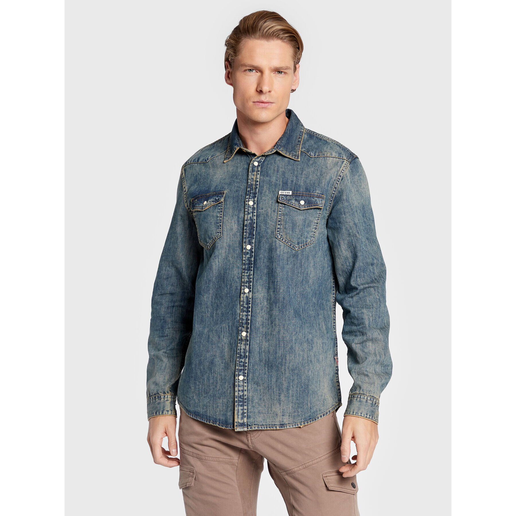 Guess дънкова риза M1BH02 D14LB Син Slim Fit - Pepit.bg