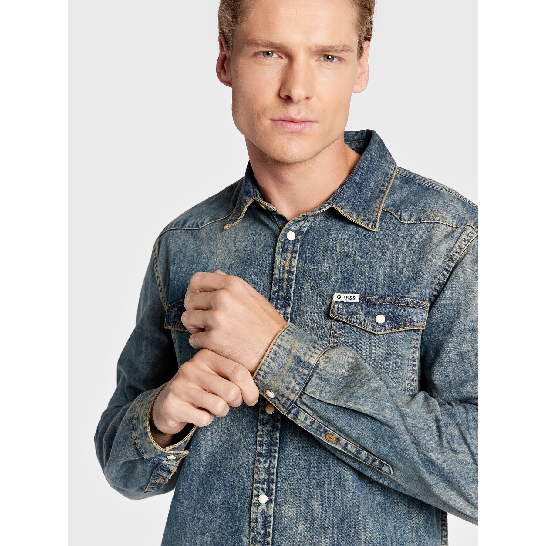 Guess дънкова риза M1BH02 D14LB Син Slim Fit - Pepit.bg