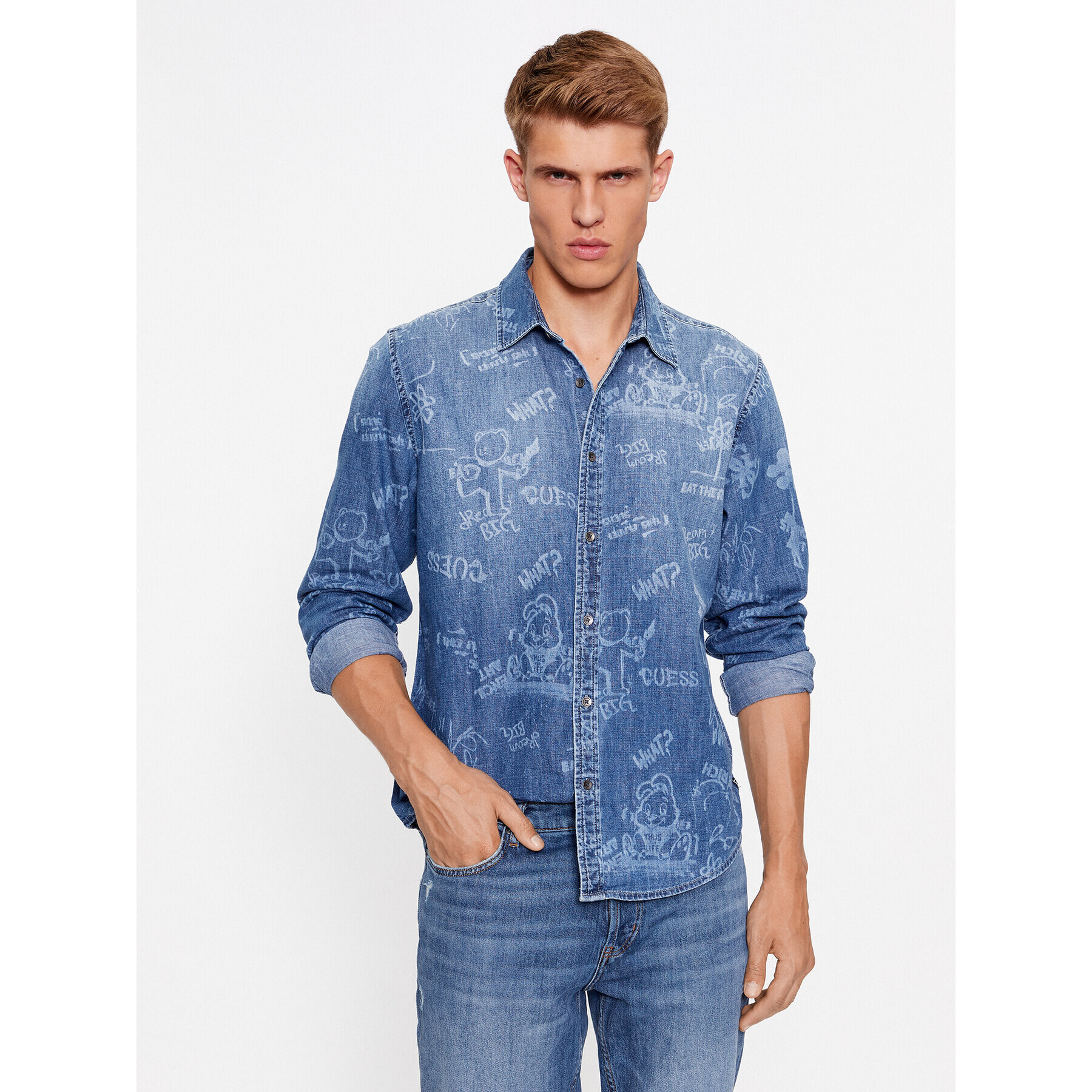 Guess дънкова риза M3BH12 D4U80 Син Regular Fit - Pepit.bg