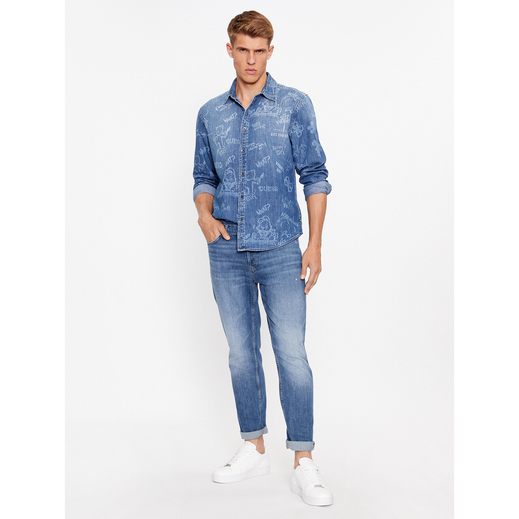 Guess дънкова риза M3BH12 D4U80 Син Regular Fit - Pepit.bg