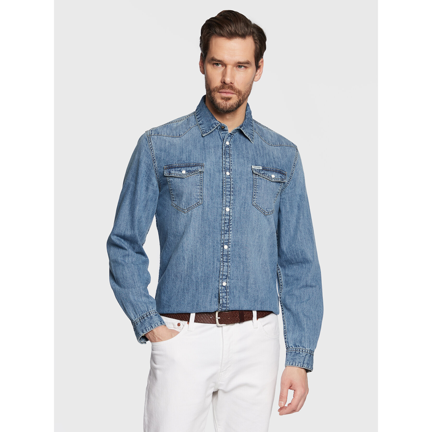 Guess дънкова риза M3GH02 D14LC Син Regular Fit - Pepit.bg