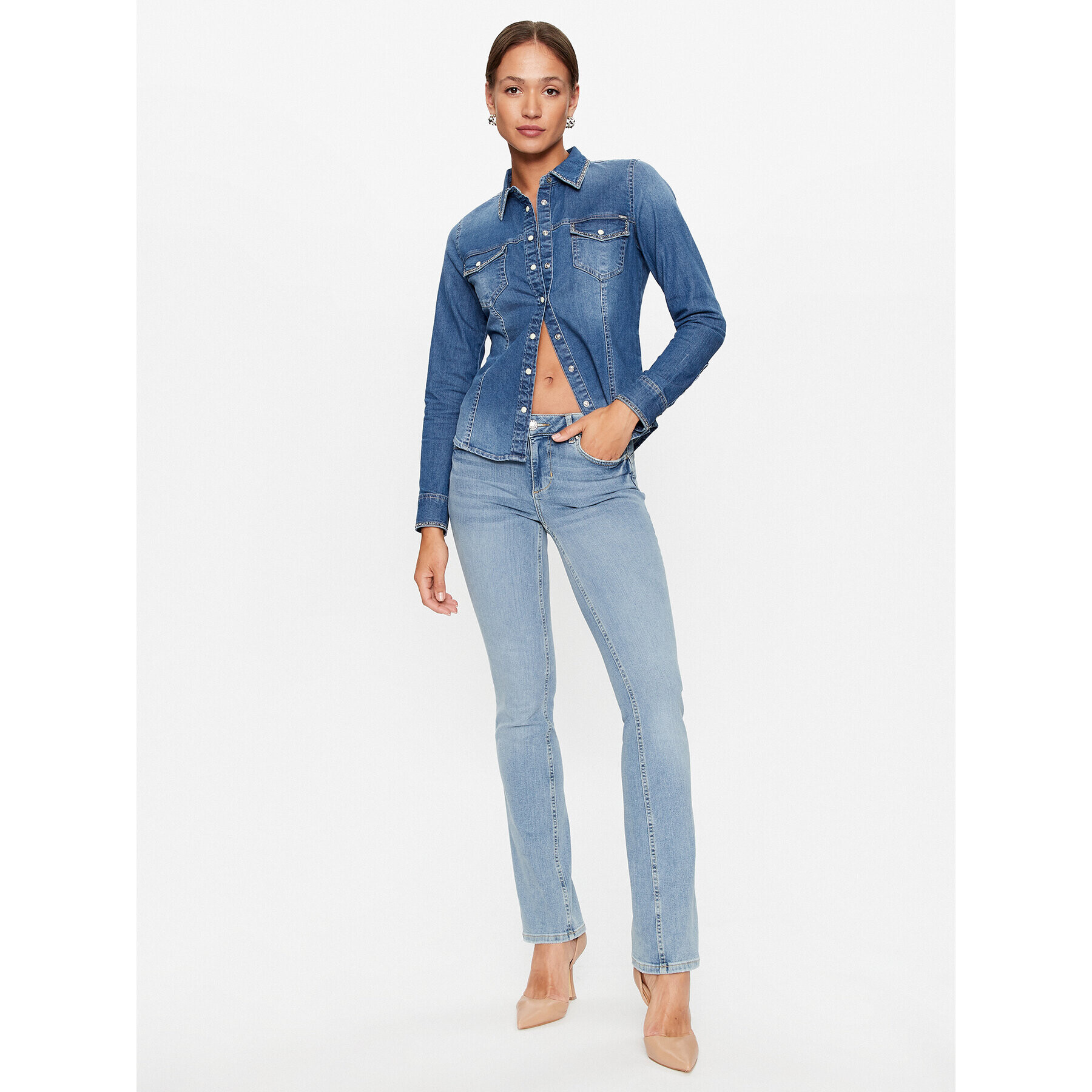 Guess дънкова риза W3YH05 D3YR5 Син Slim Fit - Pepit.bg