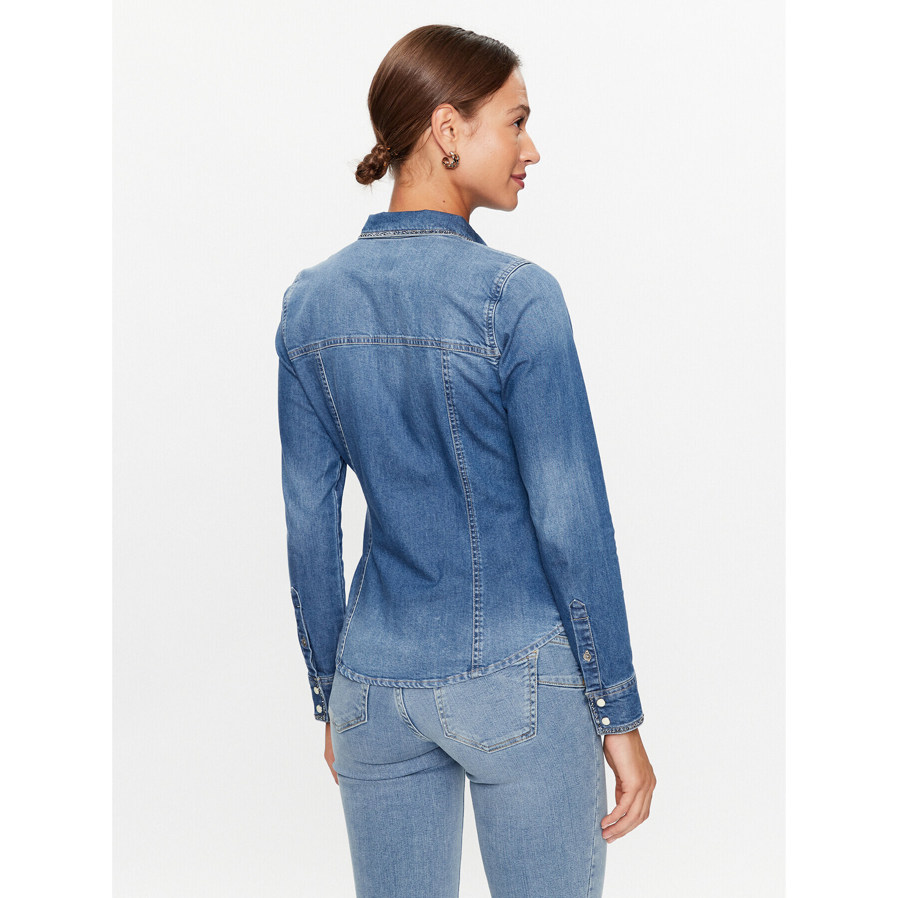 Guess дънкова риза W3YH05 D3YR5 Син Slim Fit - Pepit.bg