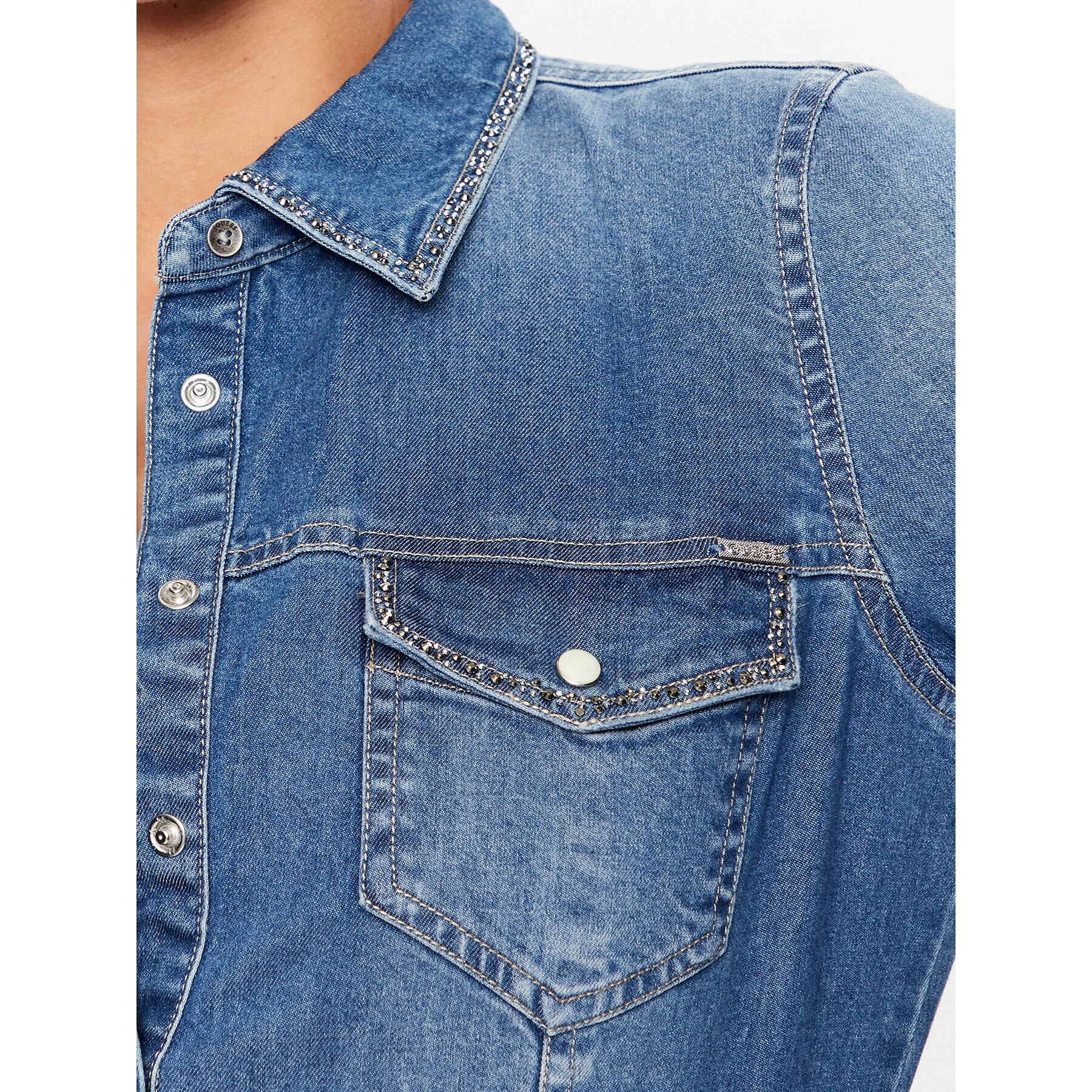 Guess дънкова риза W3YH05 D3YR5 Син Slim Fit - Pepit.bg