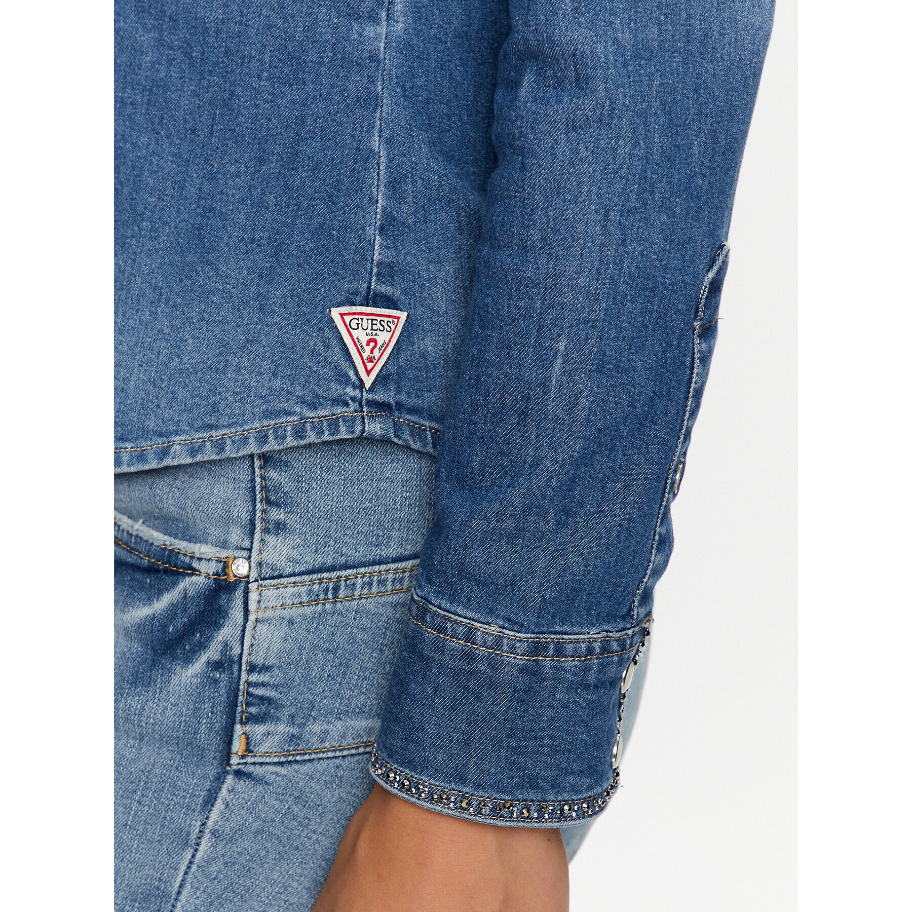 Guess дънкова риза W3YH05 D3YR5 Син Slim Fit - Pepit.bg