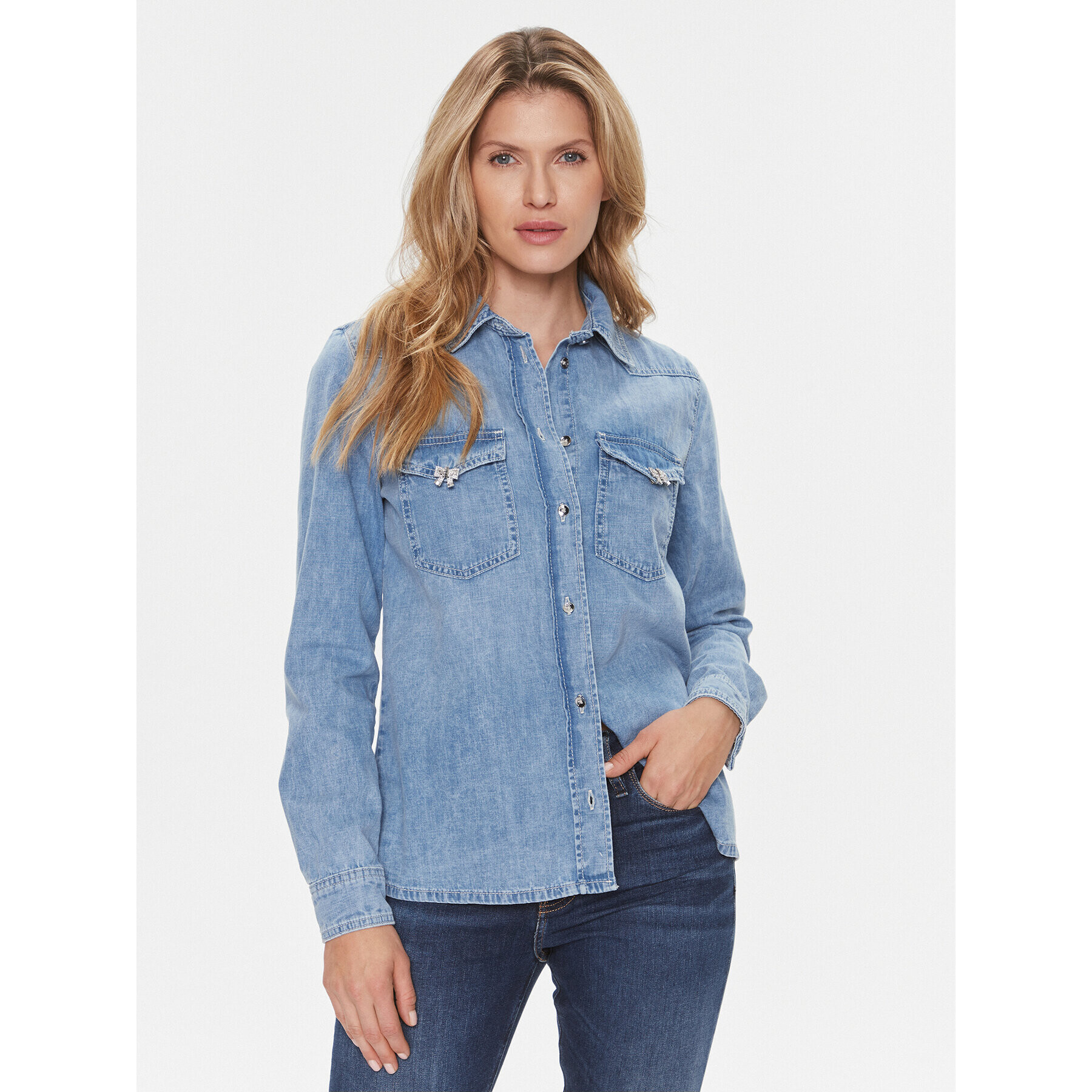 Guess дънкова риза W4RH75 D59K1 Син Regular Fit - Pepit.bg