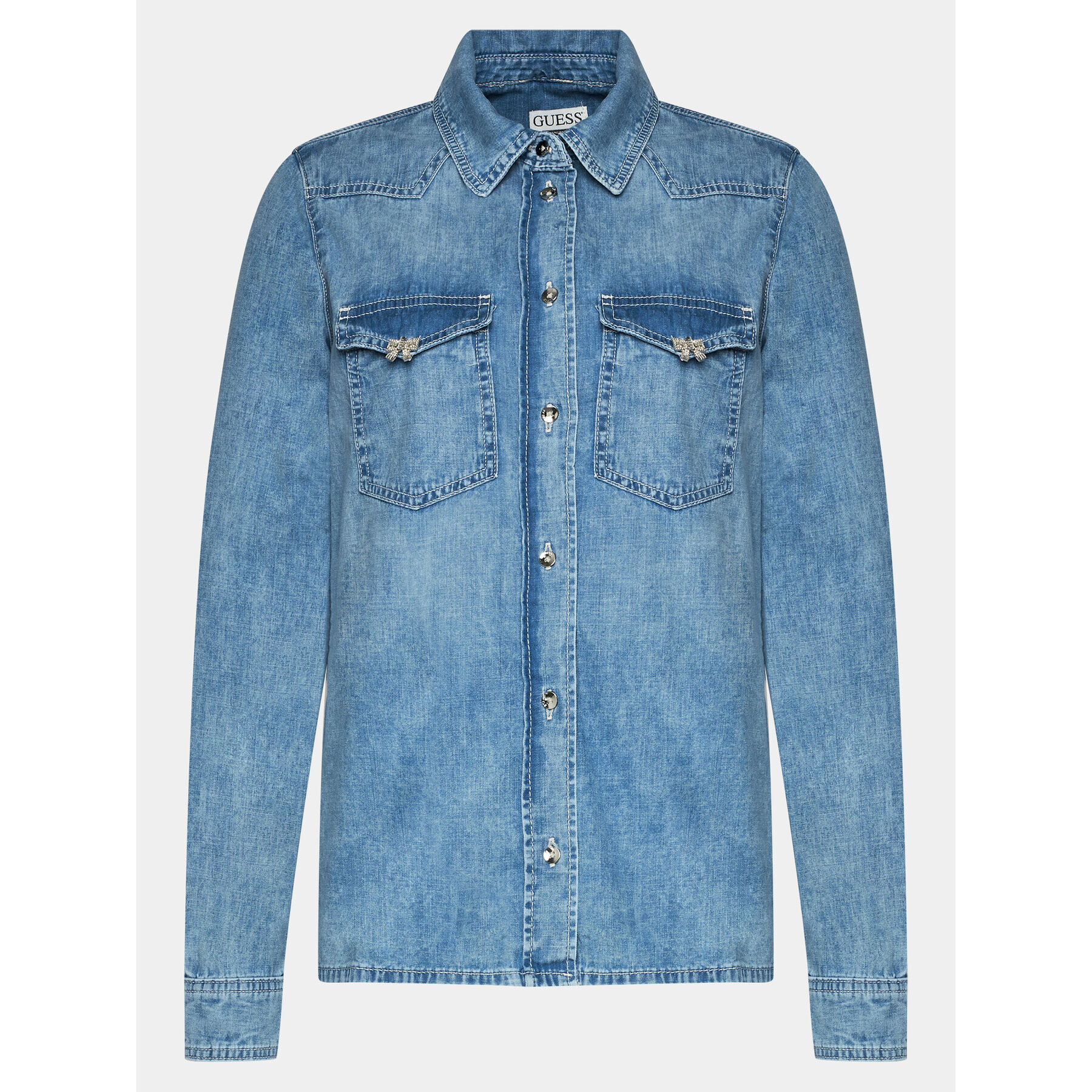 Guess дънкова риза W4RH75 D59K1 Син Regular Fit - Pepit.bg