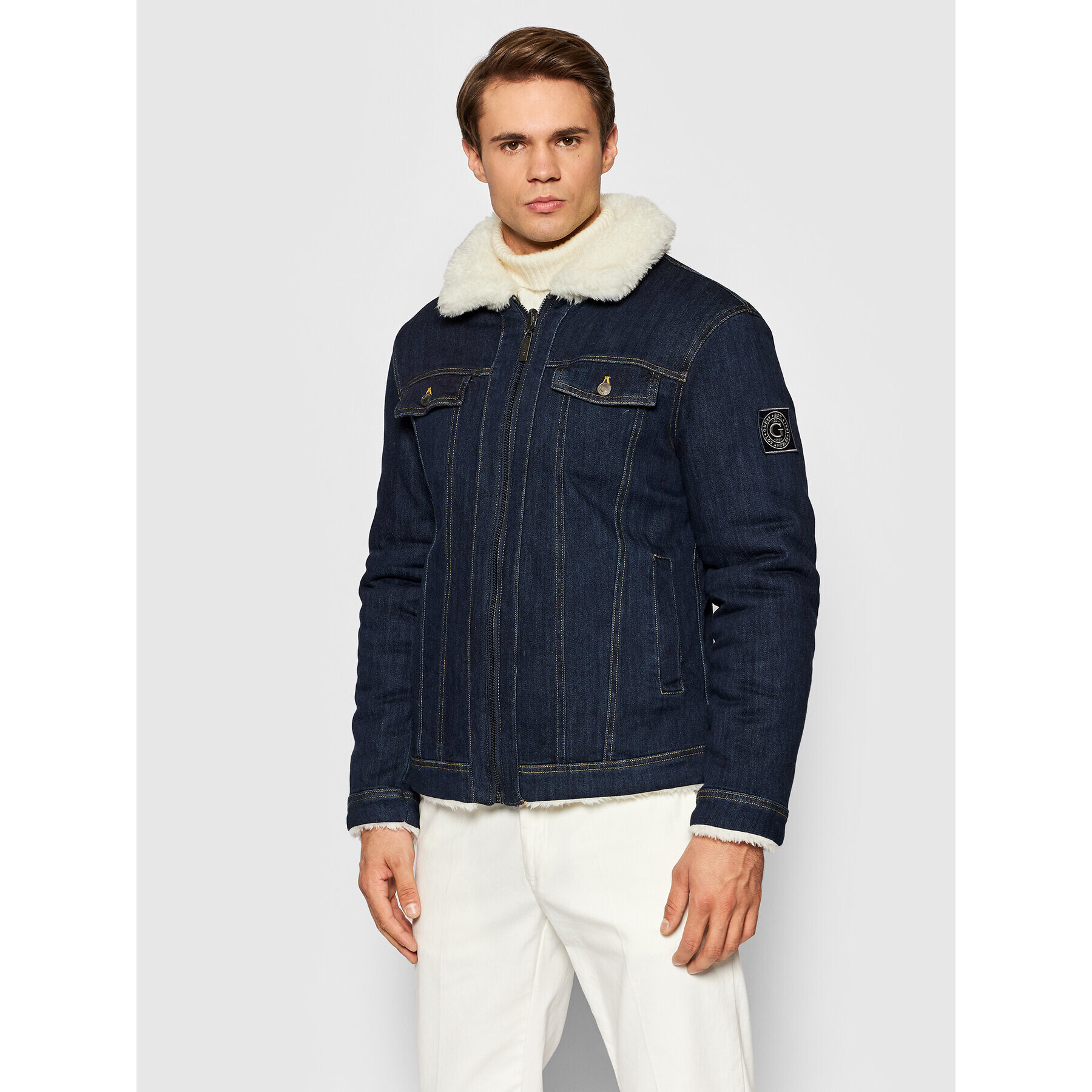 Guess Дънково яке Denim Sherpa M1BL53 WE800 Тъмносин Regular Fit - Pepit.bg