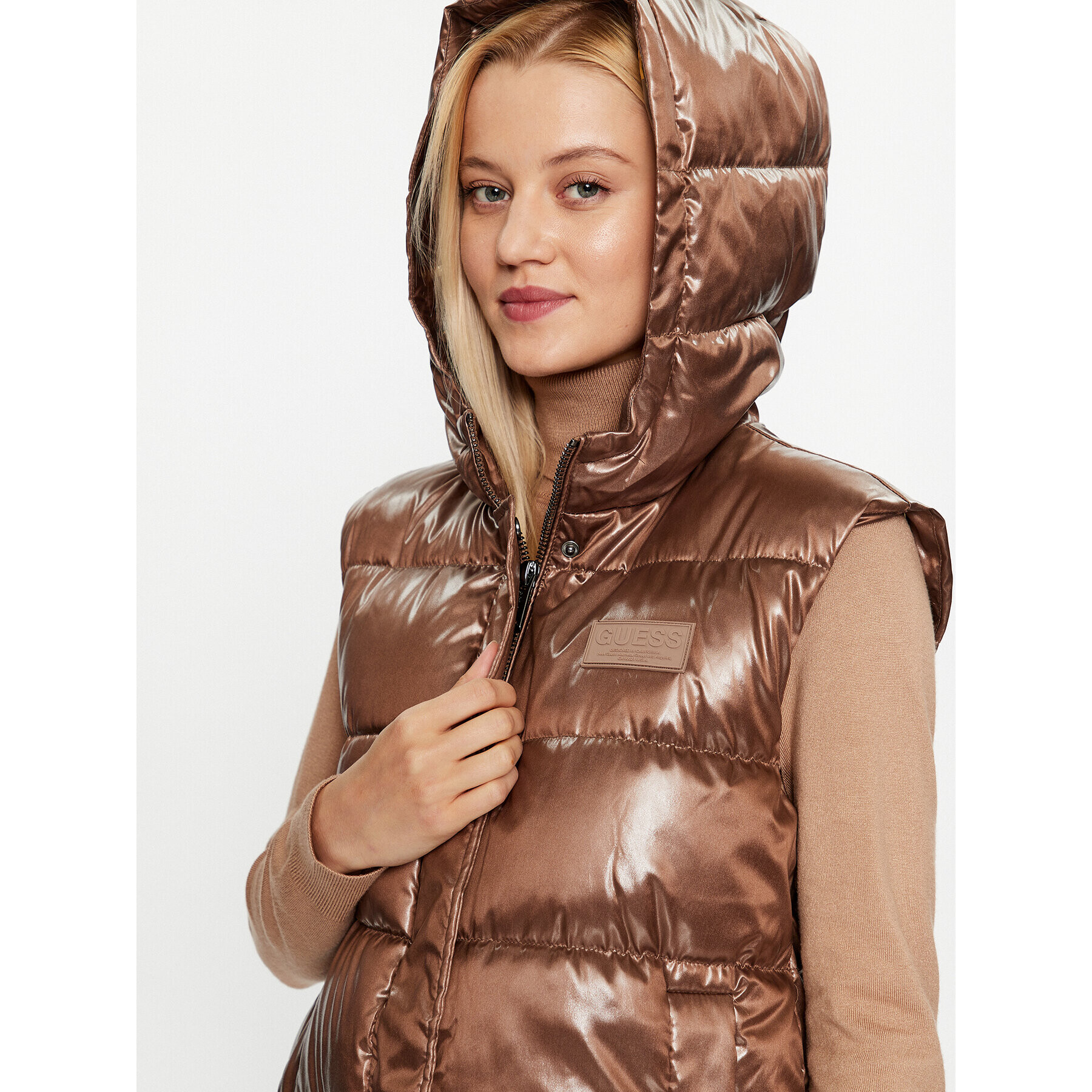 Guess Елек W3BN73 WFAB2 Кафяв Regular Fit - Pepit.bg