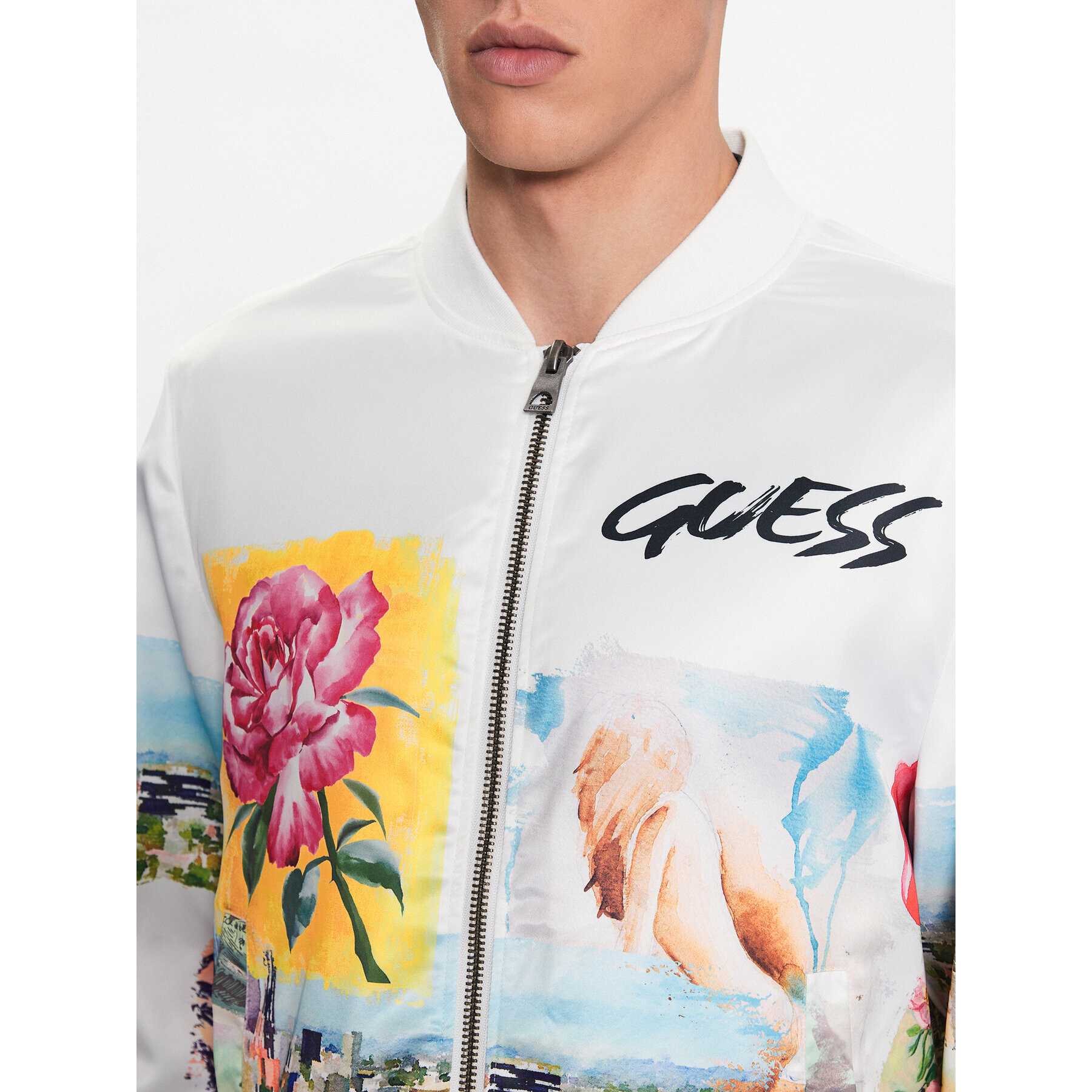 Guess Яке бомбър M3YL21 RDEE2 Бял Regular Fit - Pepit.bg