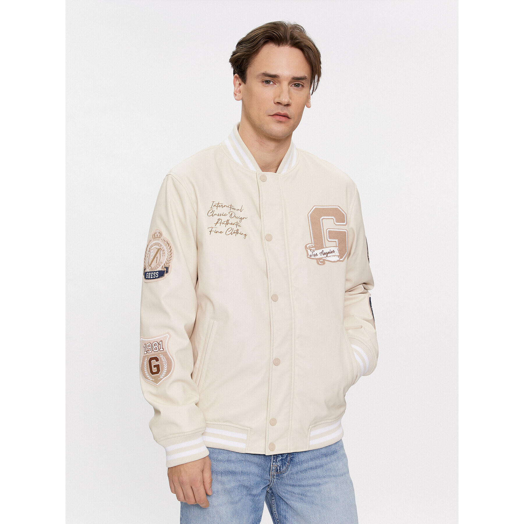 Guess Яке бомбър Varsity M4RL11 WFWI0 Бежов Regular Fit - Pepit.bg