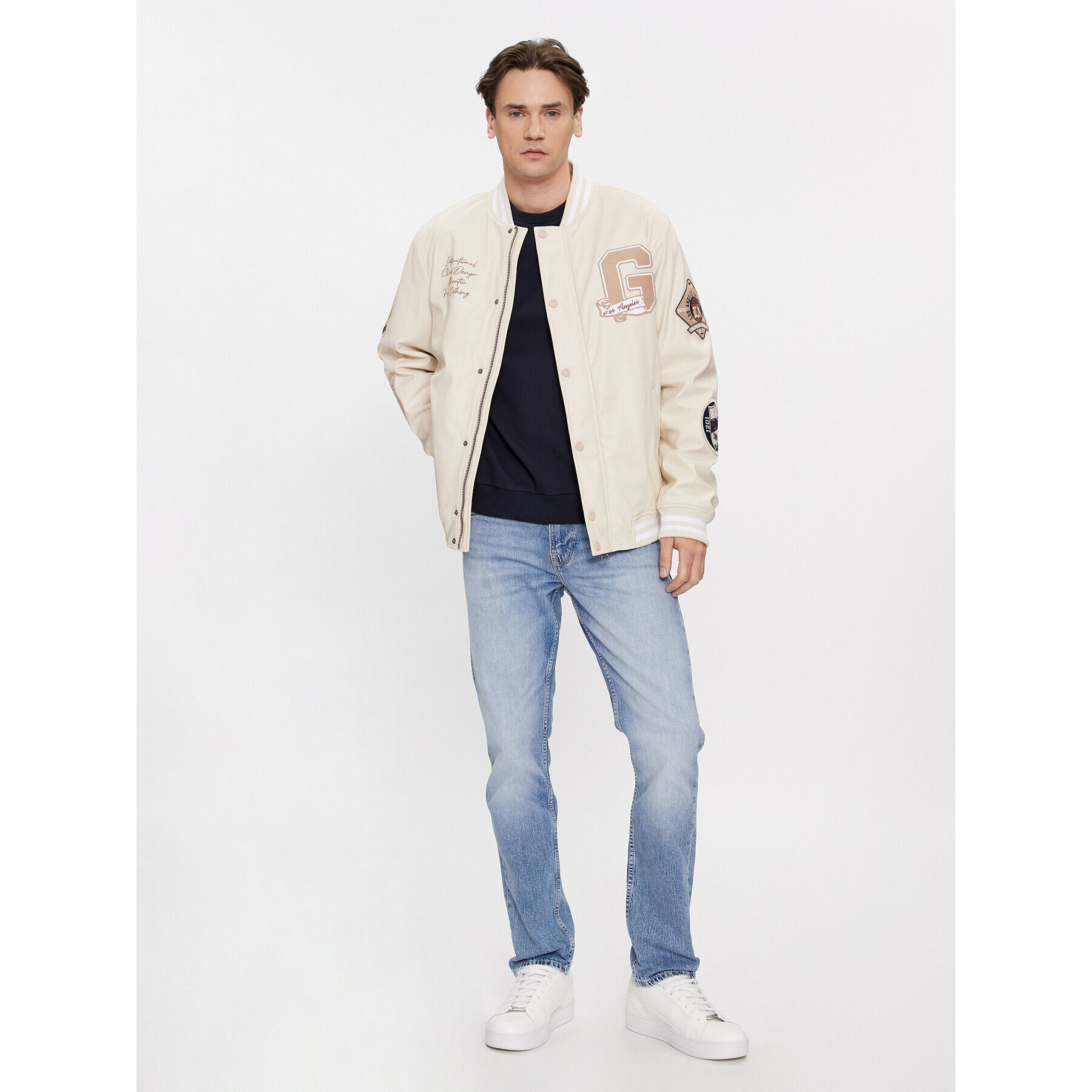 Guess Яке бомбър Varsity M4RL11 WFWI0 Бежов Regular Fit - Pepit.bg
