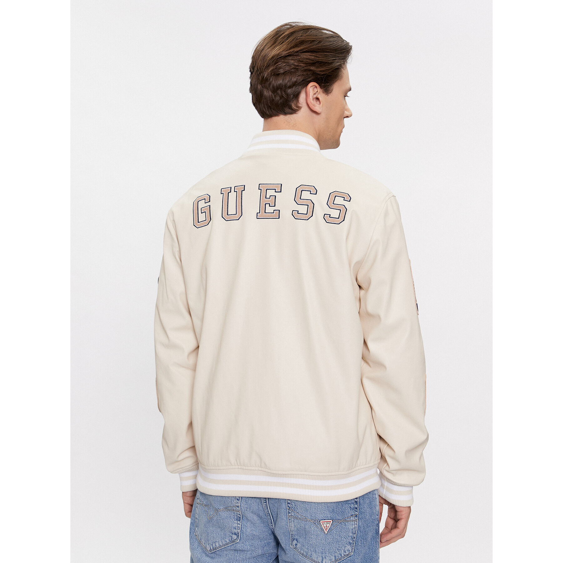 Guess Яке бомбър Varsity M4RL11 WFWI0 Бежов Regular Fit - Pepit.bg